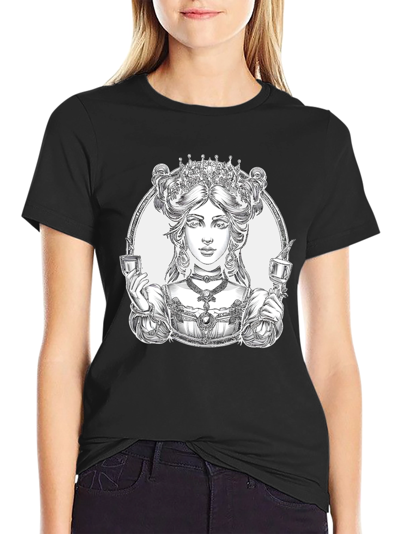 Queen of Cups Graphic Tee - Black Cotton Blend