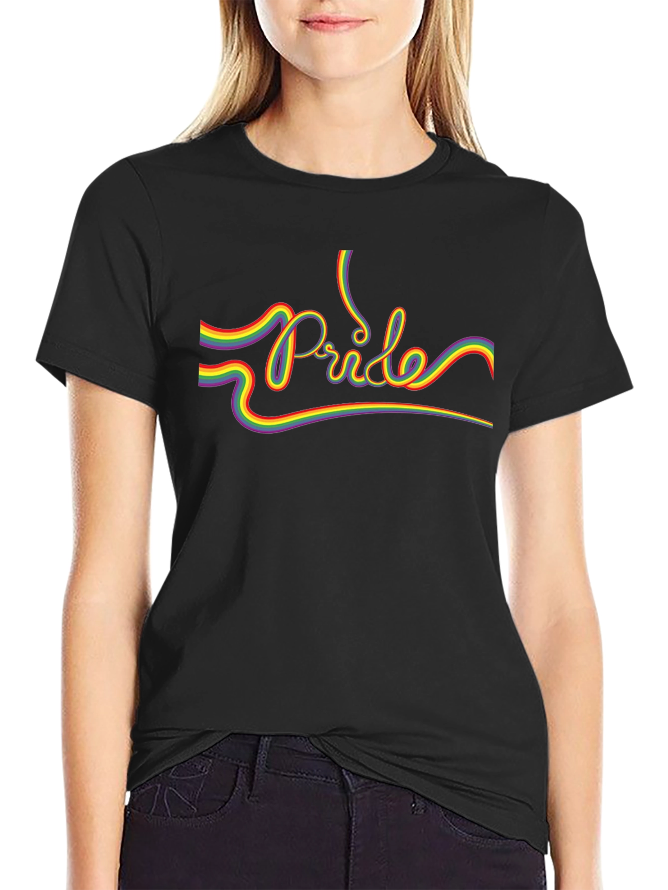 Pride Rainbow Graphic Tee - Black Cotton Unisex