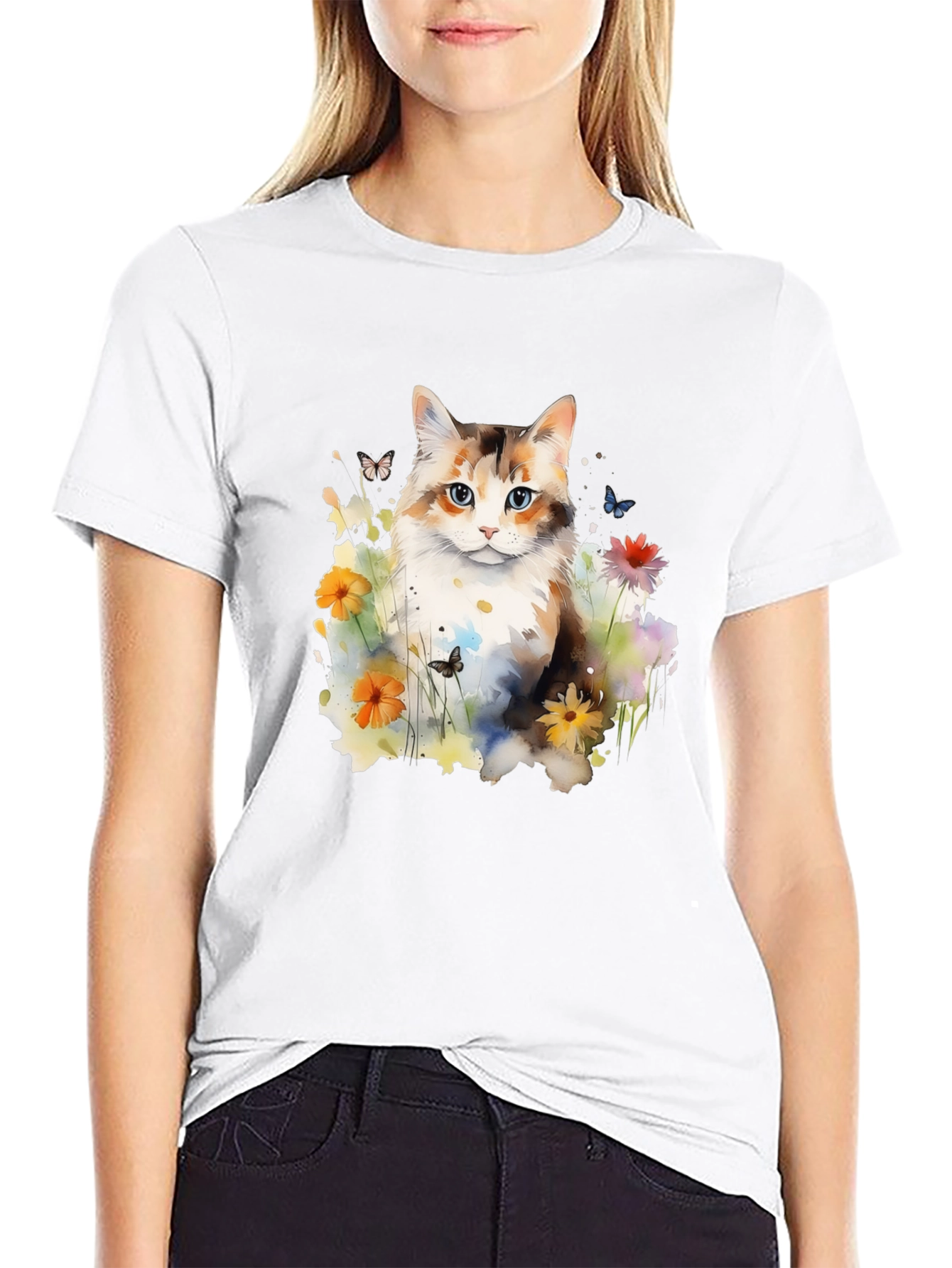 Cat & Floral Graphic Tee
