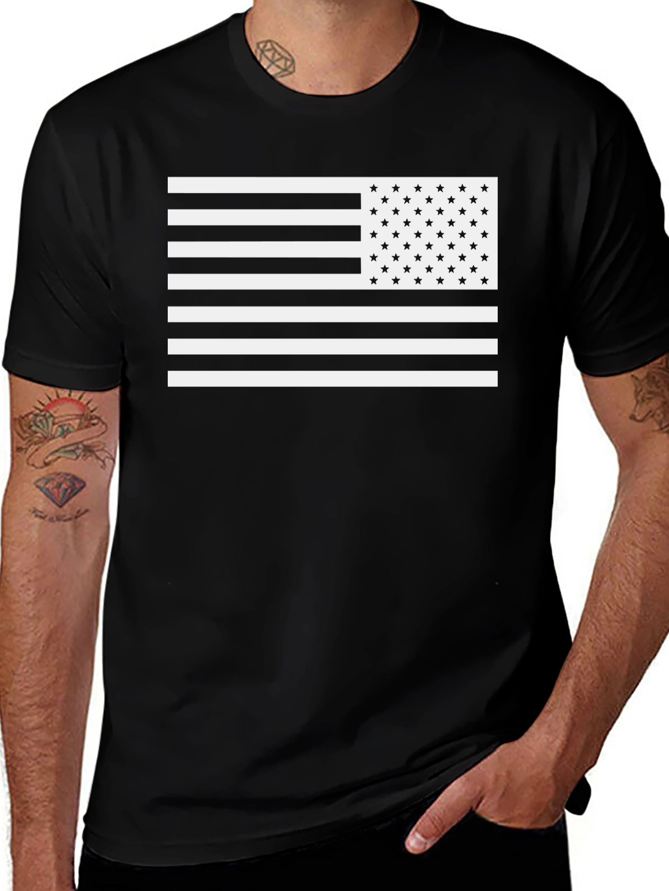 Mens Black American Flag Graphic Tee