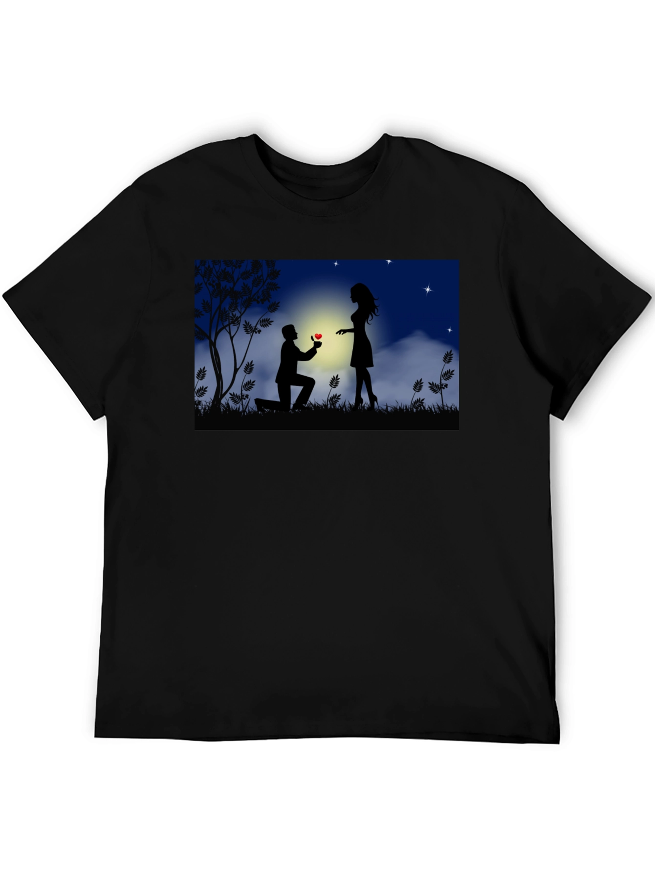 Romantic Proposal Silhouette Black T-Shirt