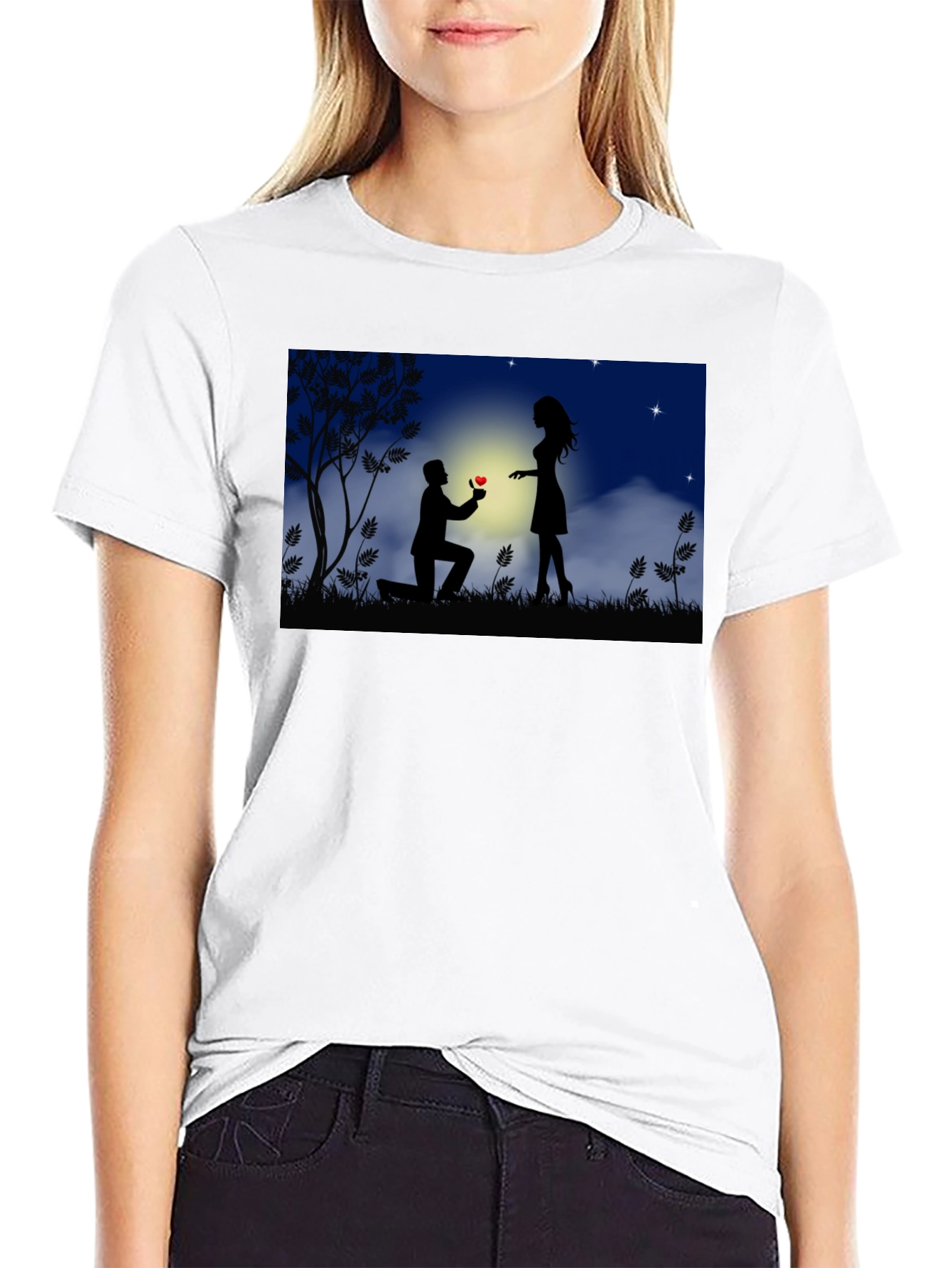 Romantic Proposal Silhouette Black T-Shirt