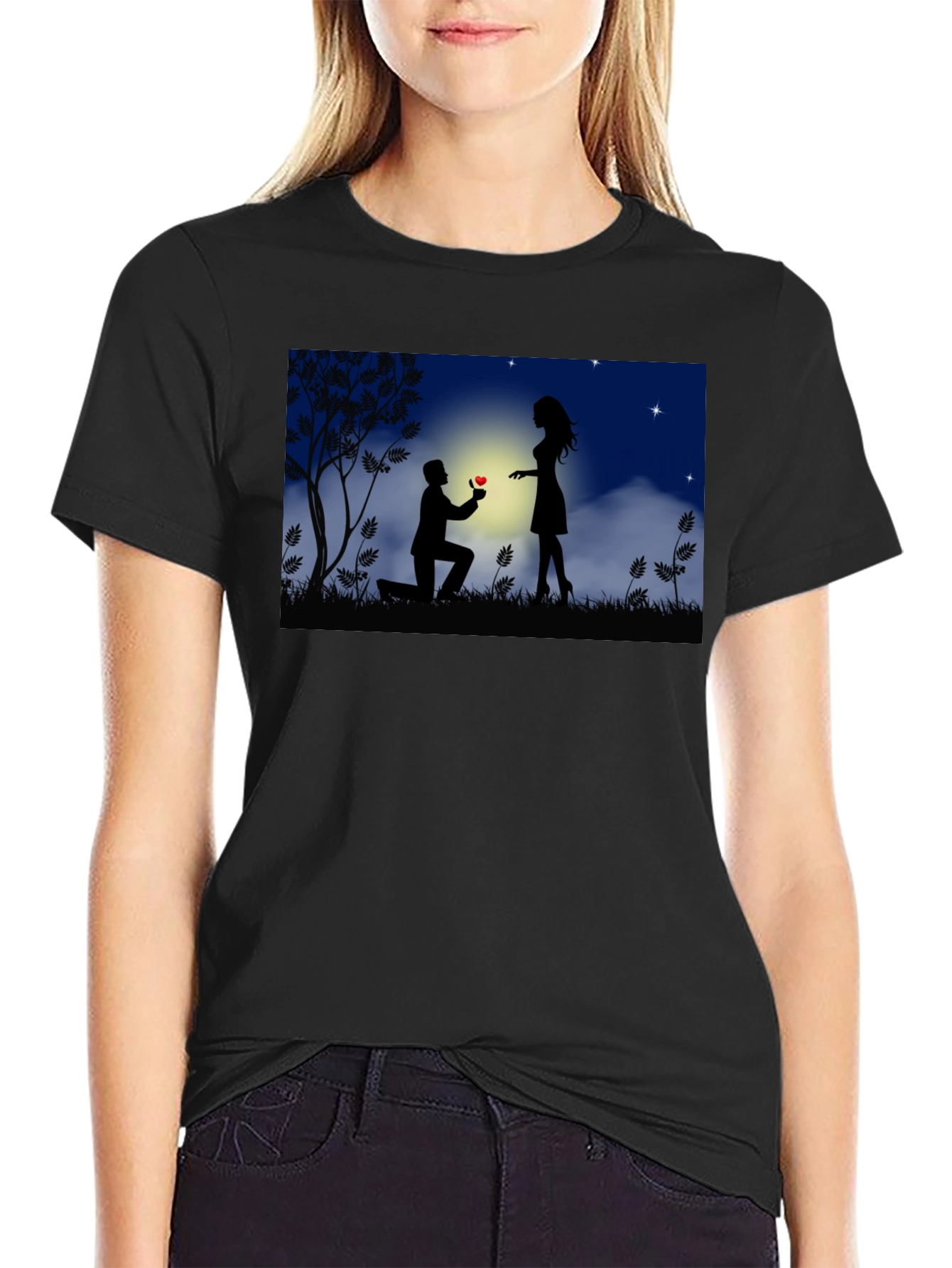 Romantic Proposal Silhouette Black T-Shirt