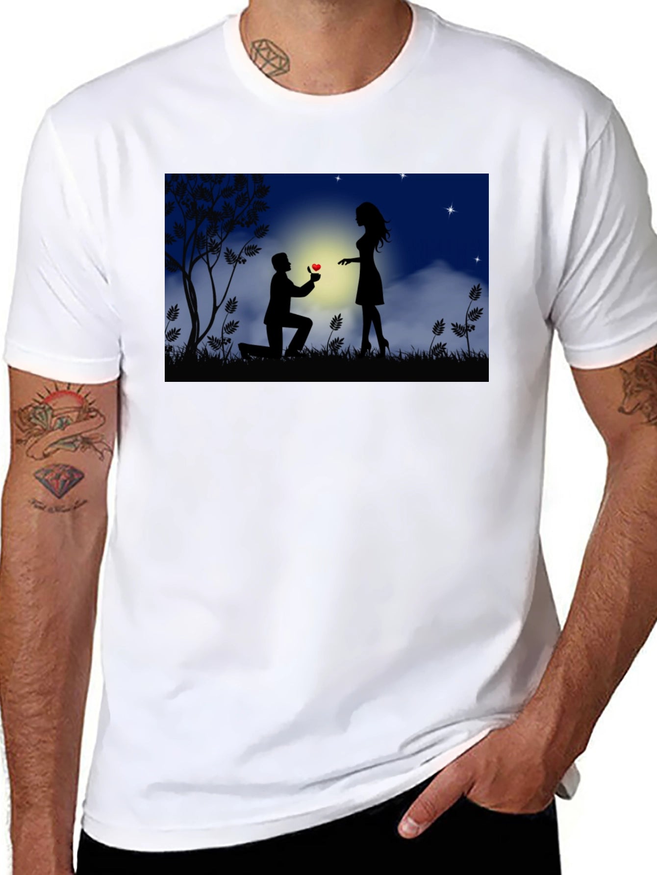Romantic Proposal Silhouette Black T-Shirt