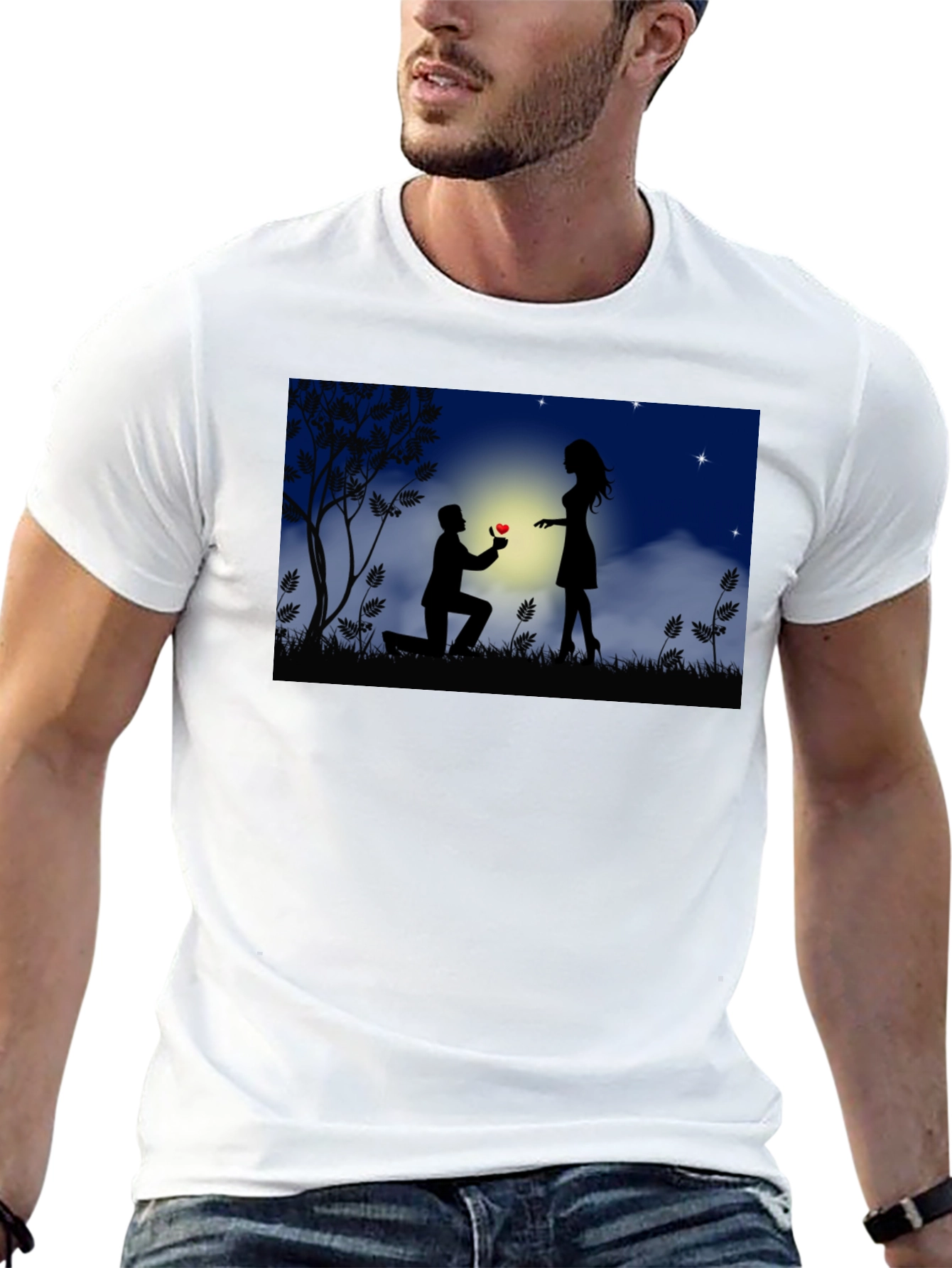 Romantic Proposal Silhouette Black T-Shirt