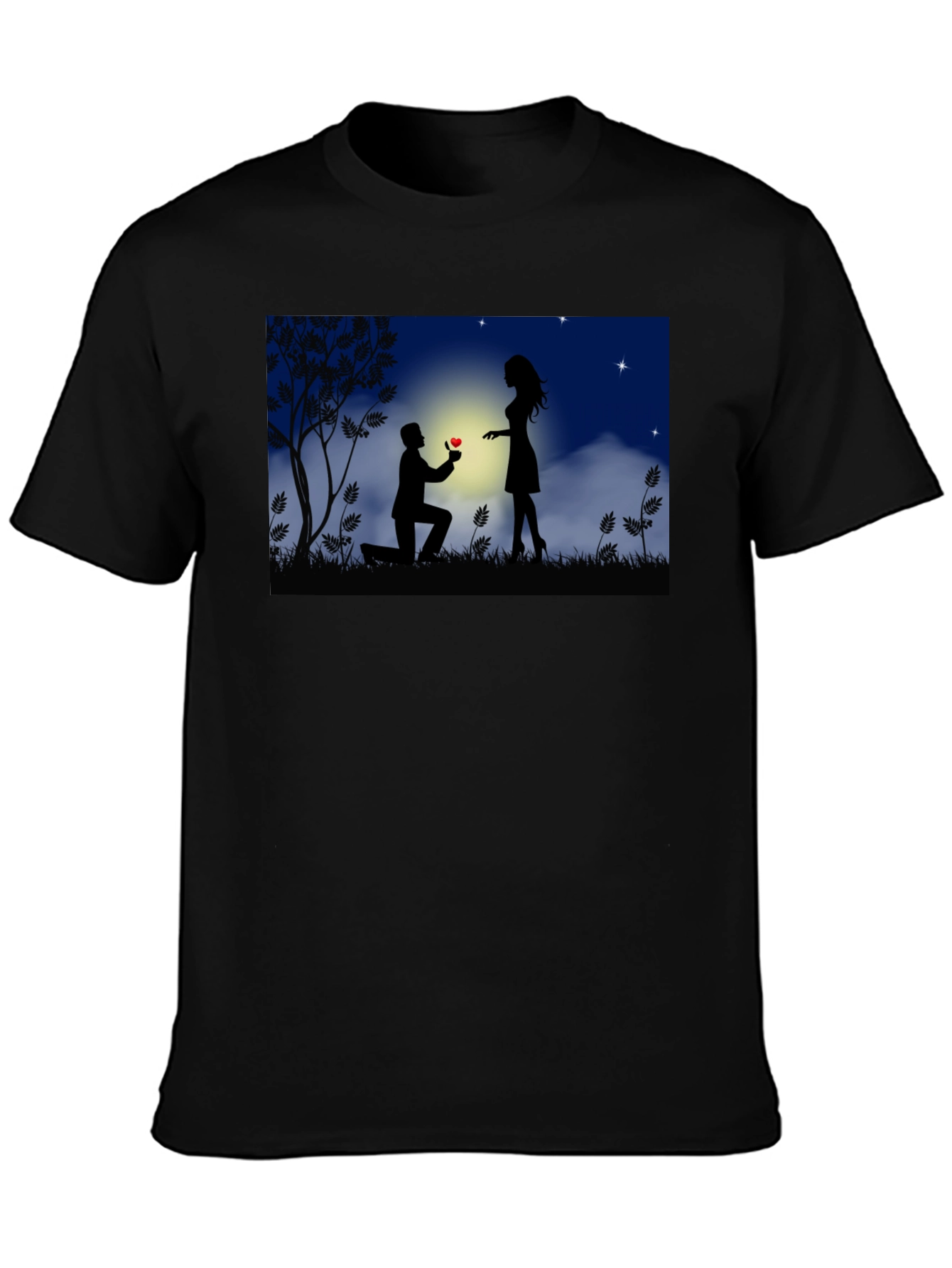 Romantic Proposal Silhouette Black T-Shirt
