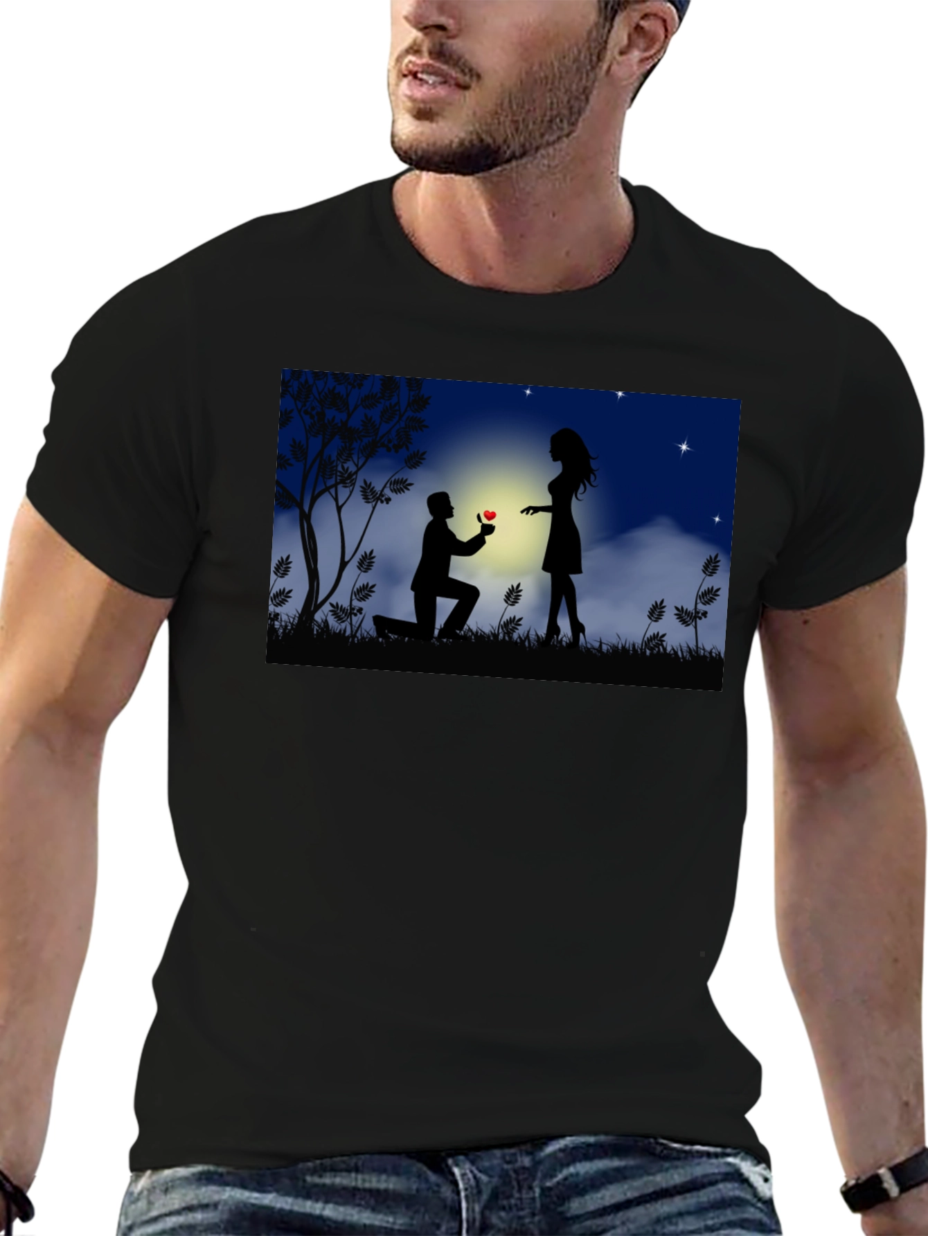 Romantic Proposal Silhouette Black T-Shirt