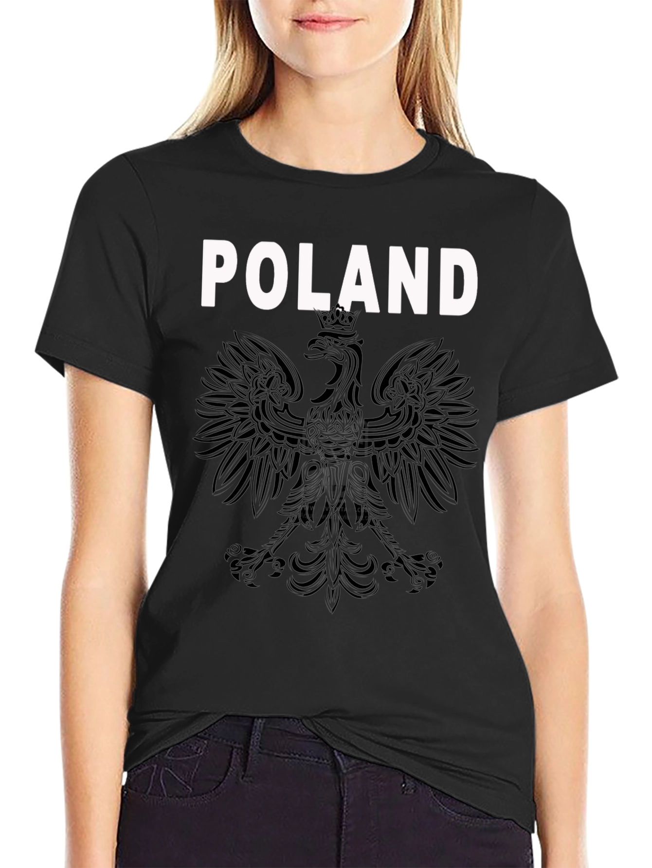 Poland Eagle Crest Graphic T-Shirt - Black