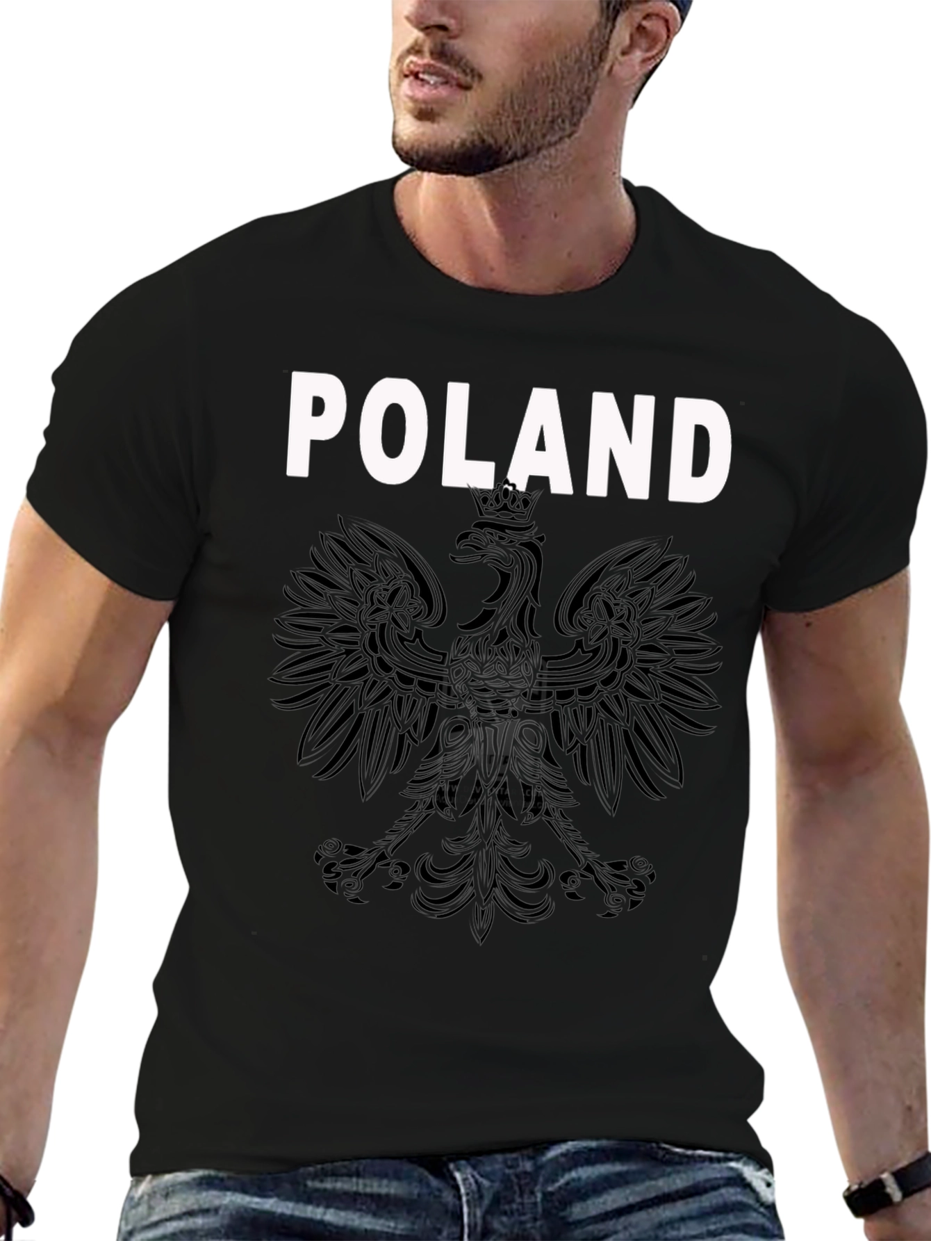Poland Eagle Crest Graphic T-Shirt - Black