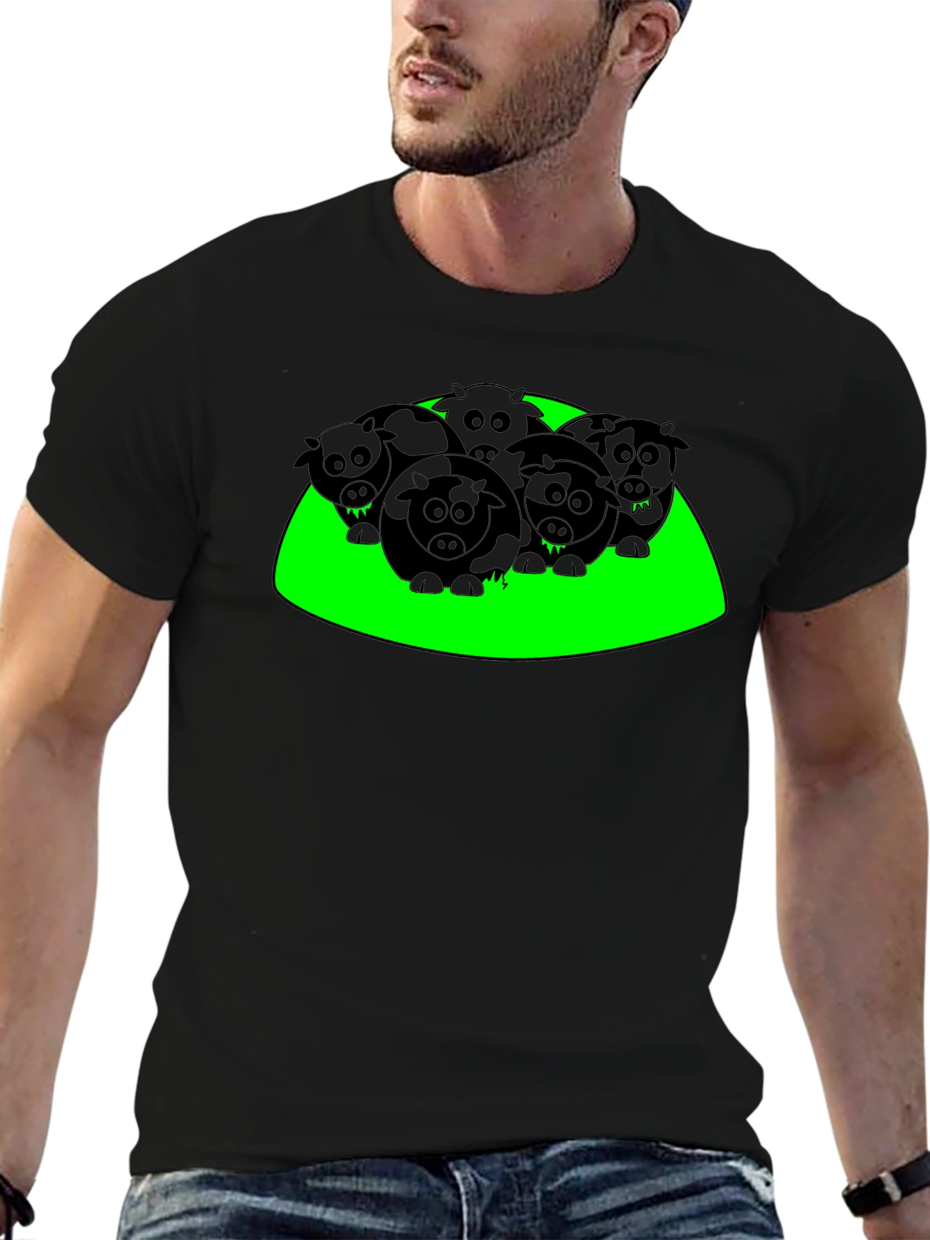 Cartoon Cows Graphic Tee - Black T-Shirt
