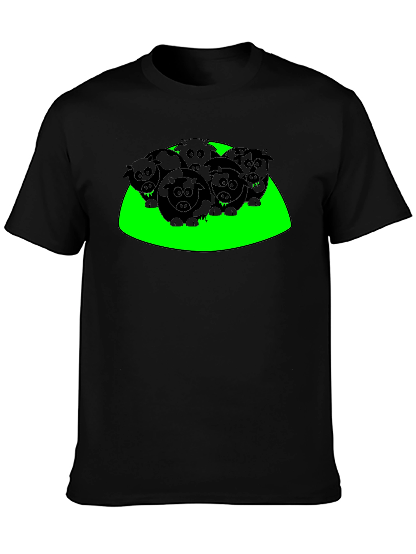 Cartoon Cows Graphic Tee - Black T-Shirt