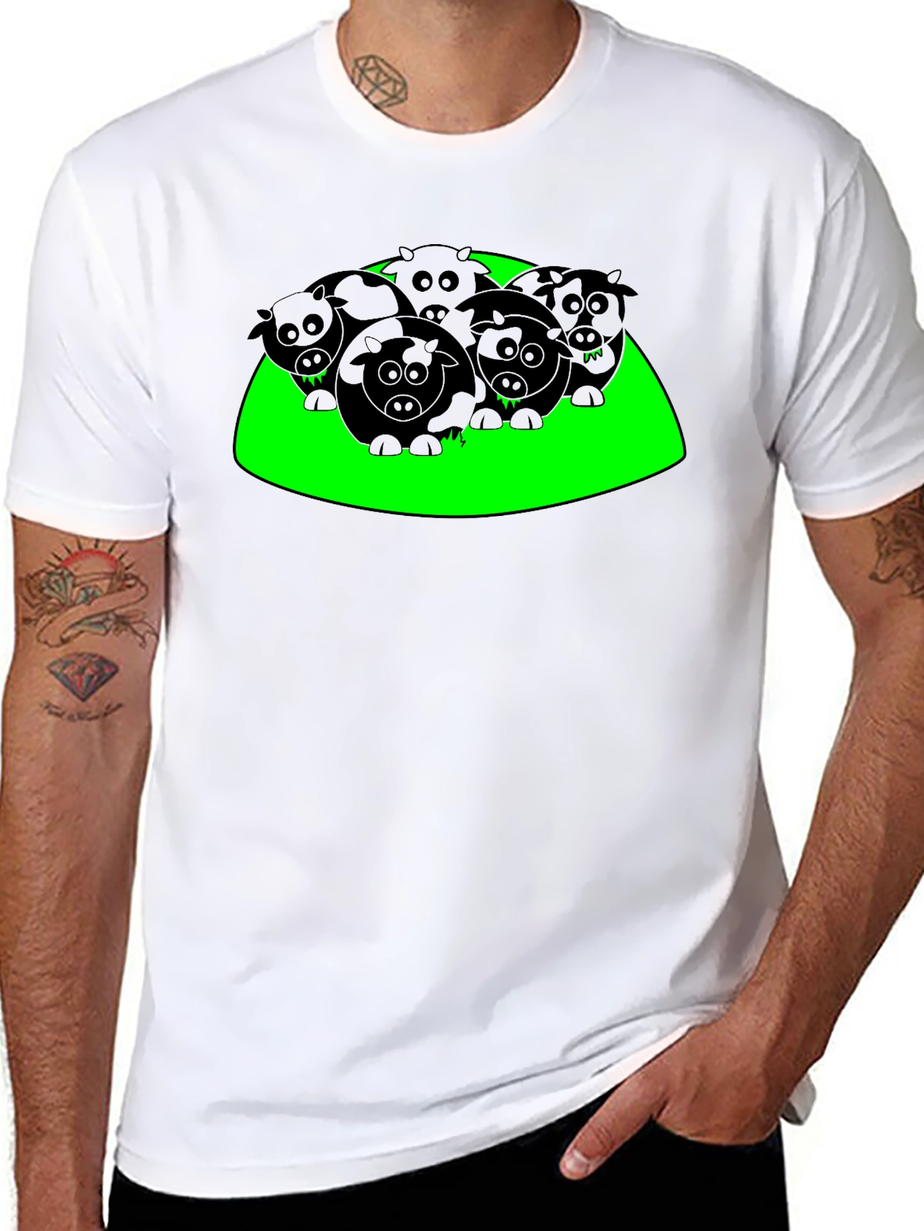 Cartoon Cows Graphic Tee - Black T-Shirt