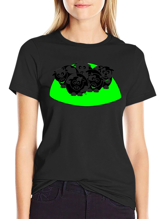 Cartoon Cows Graphic Tee - Black T-Shirt