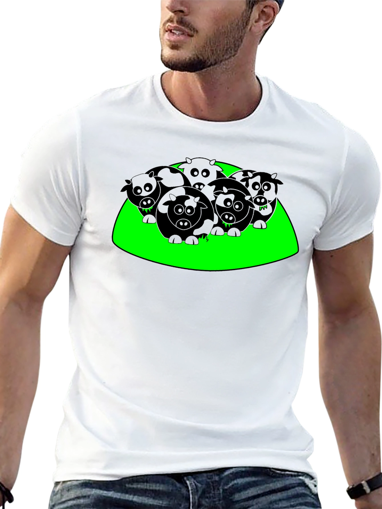 Cartoon Cows Graphic Tee - Black T-Shirt