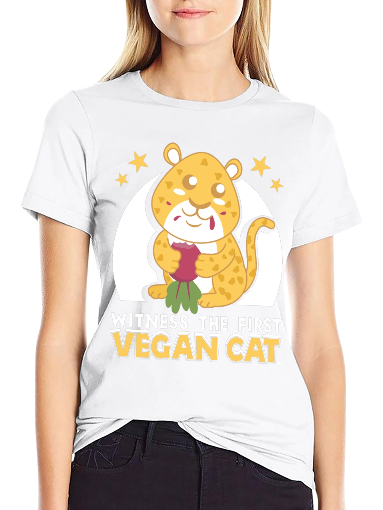 Vegan Cat T-Shirt - Cute Cartoon Animal Tee
