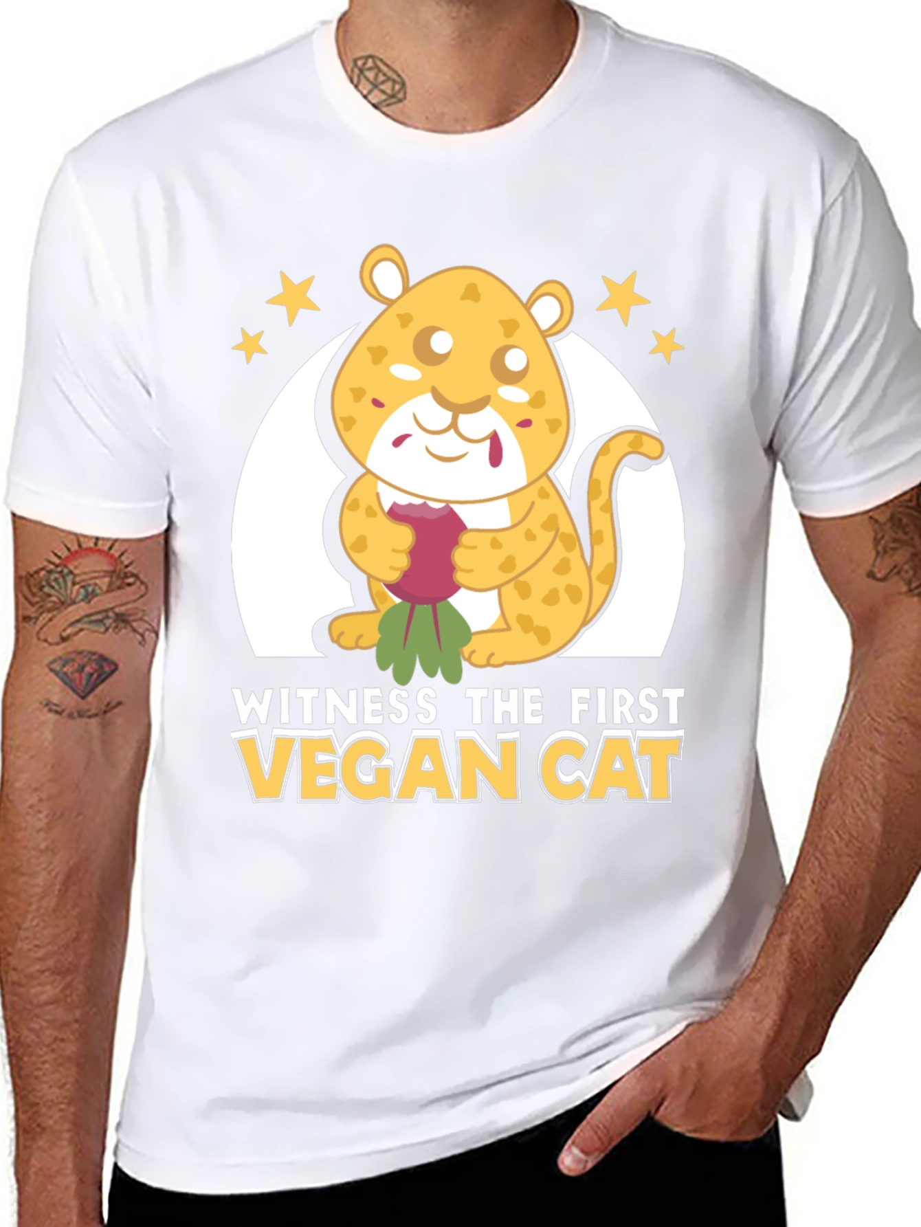 Vegan Cat T-Shirt - Cute Cartoon Animal Tee
