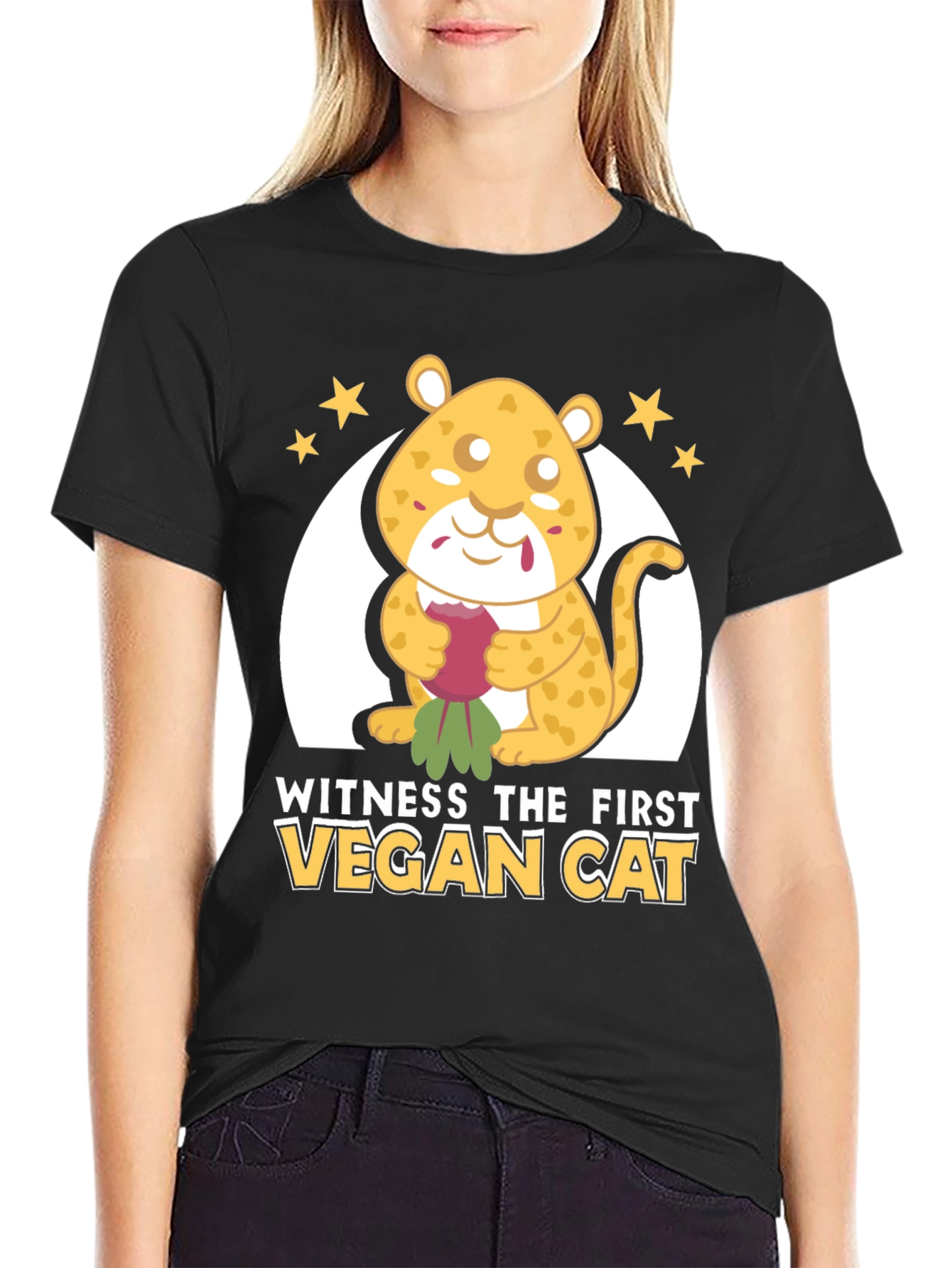 Vegan Cat T-Shirt - Cute Cartoon Animal Tee