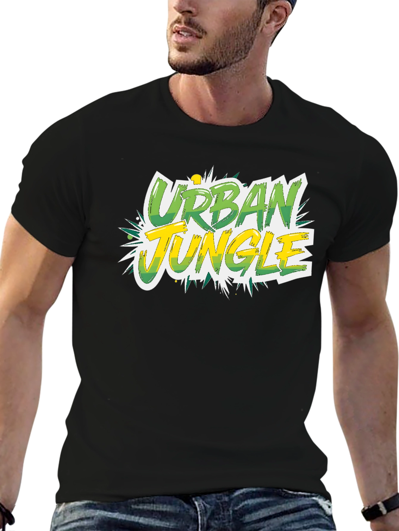 Urban Jungle Graphic Tee - Black Cotton T-Shirt