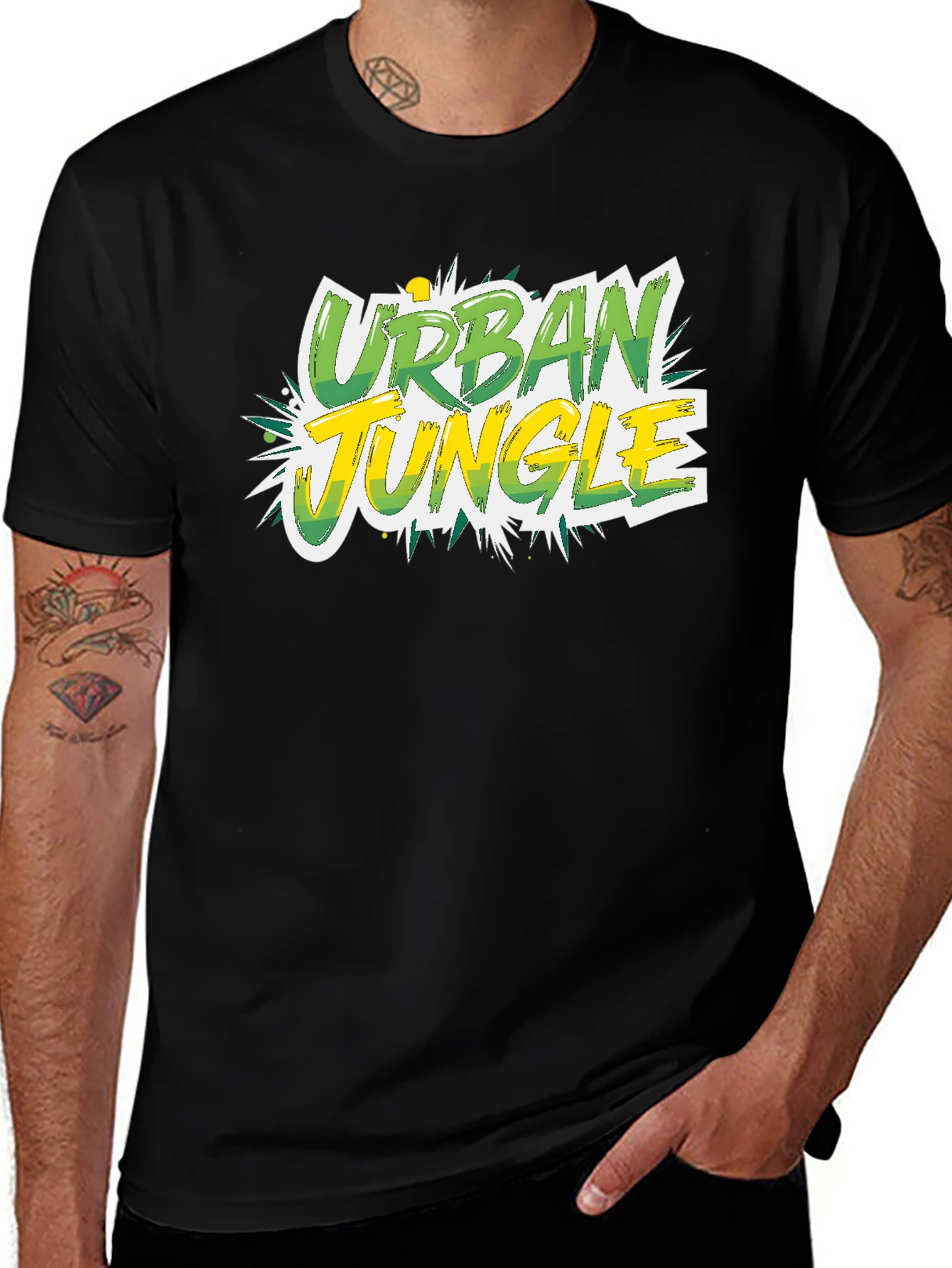 Urban Jungle Graphic Tee - Black Cotton T-Shirt