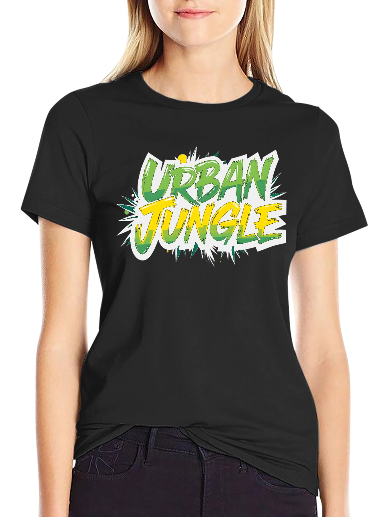 Urban Jungle Graphic Tee - Black Cotton T-Shirt