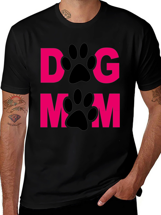 Dog Mom Paw Print Graphic Tee - Casual Black T-Shirt