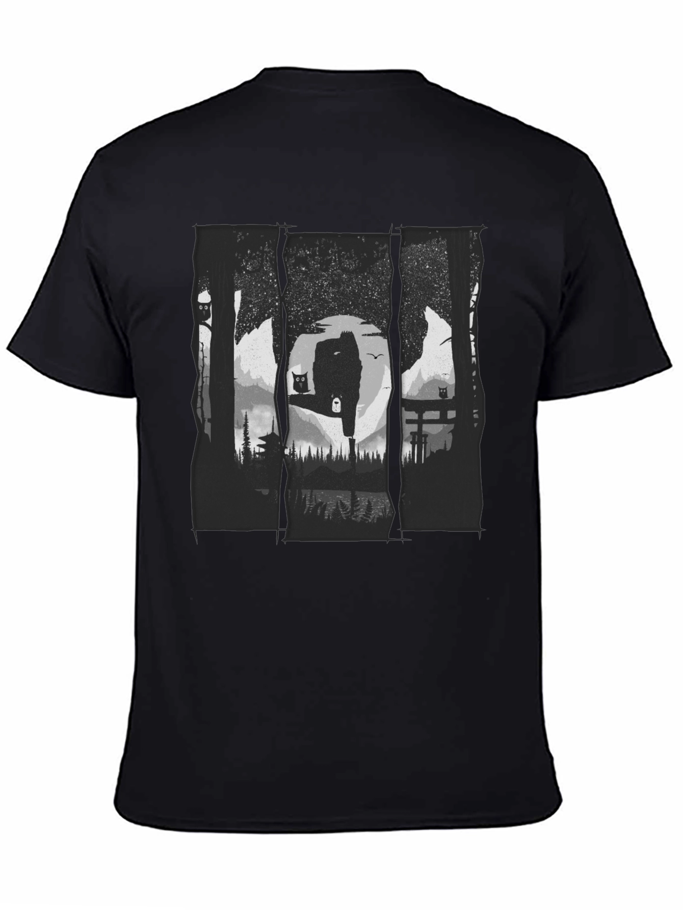 Nature Owl Graphic Black T-Shirt