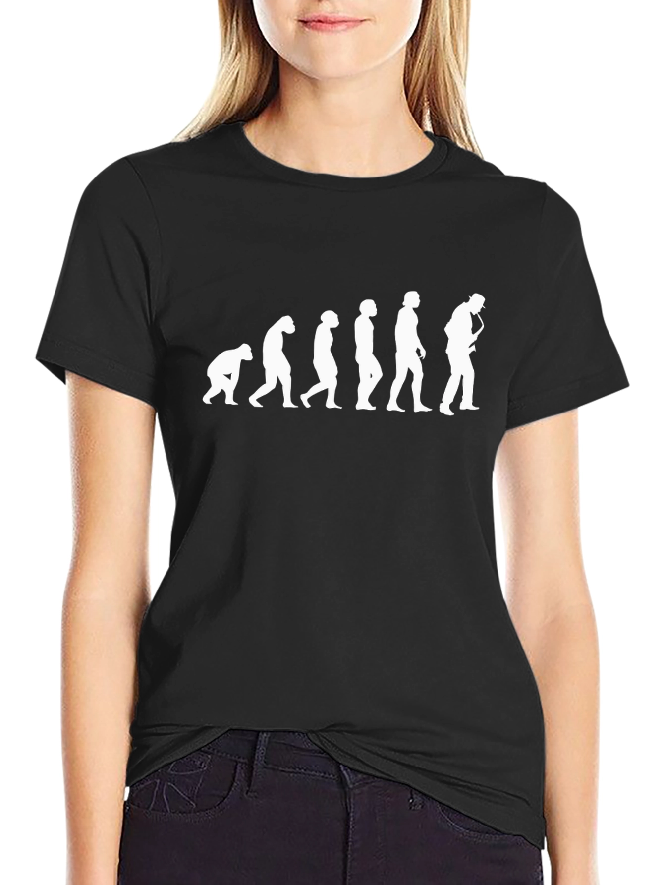 Evolution of Saxophone Player T-Shirt - Black Cotton Tee