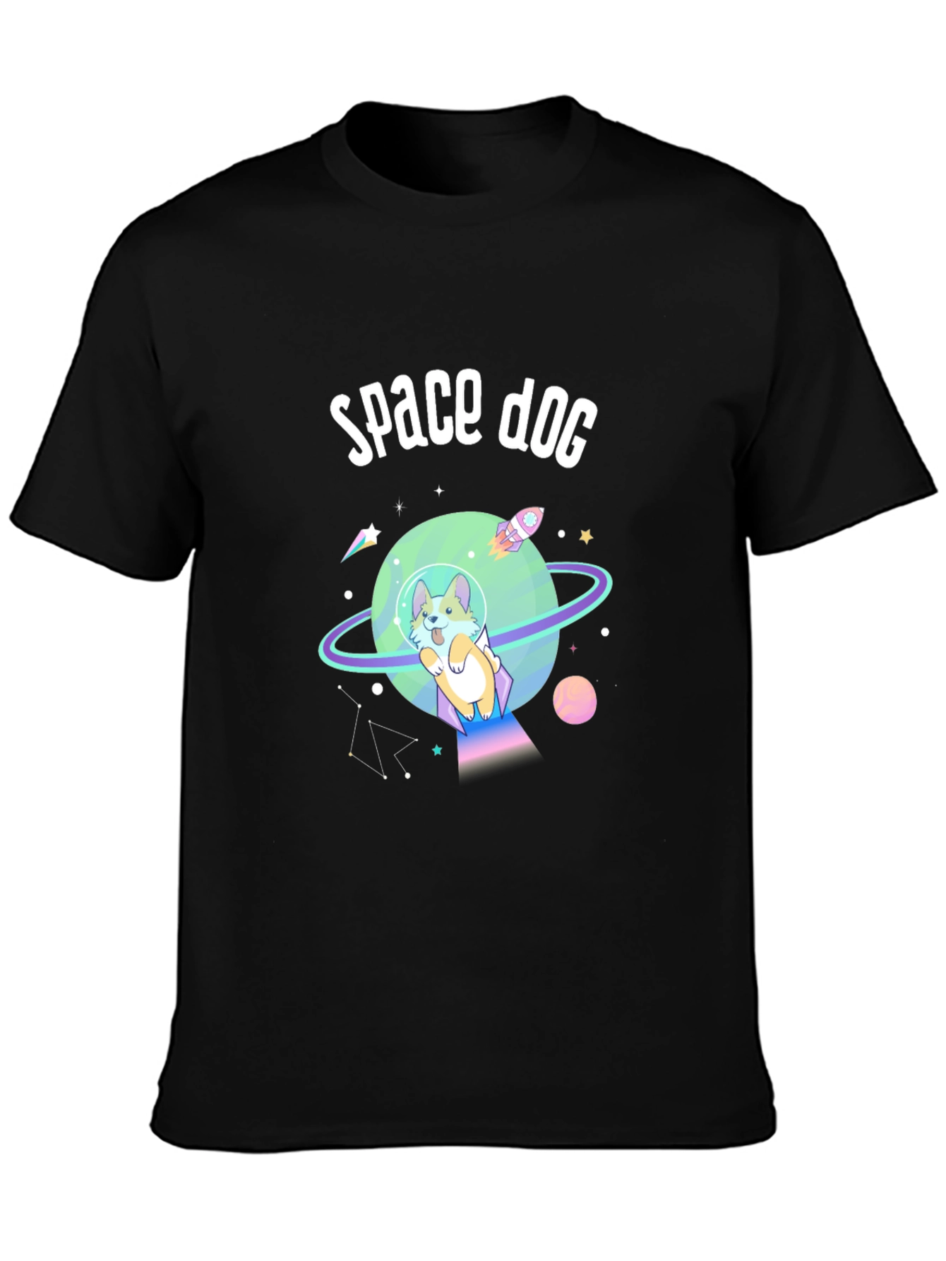 Space Dog Graphic T-Shirt - Black