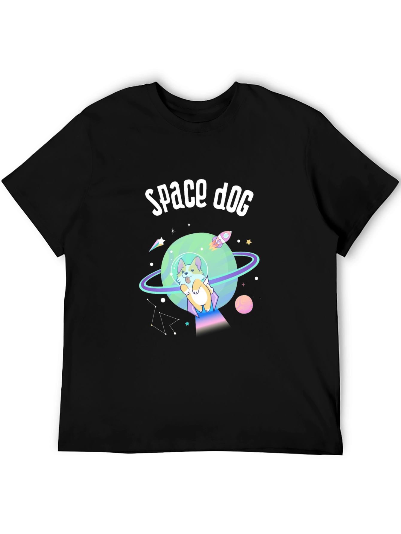 Space Dog Graphic T-Shirt - Black