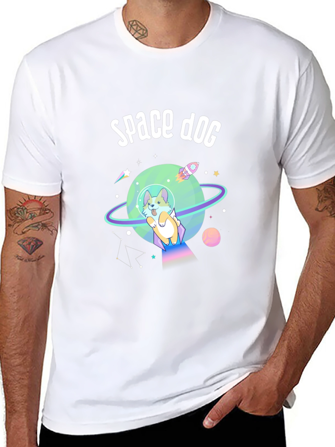 Space Dog Graphic T-Shirt - Black