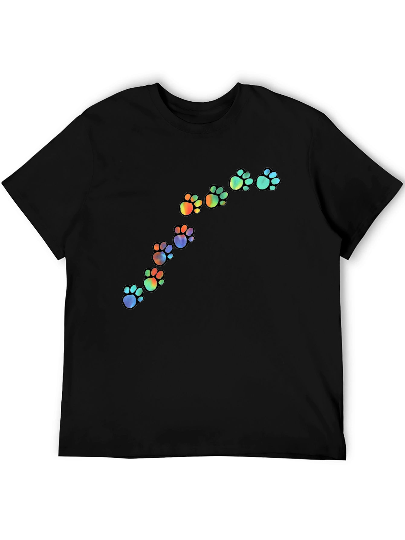 Rainbow Paw Print Black T-Shirt