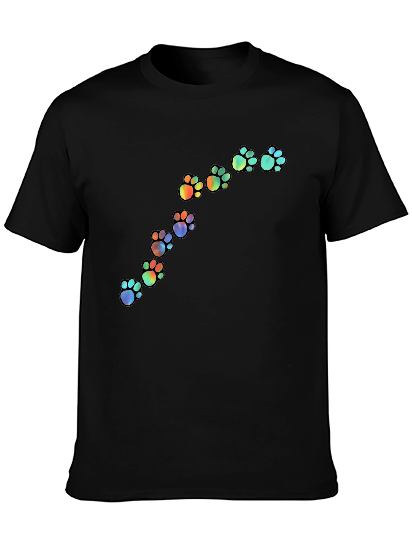 Rainbow Paw Print Black T-Shirt
