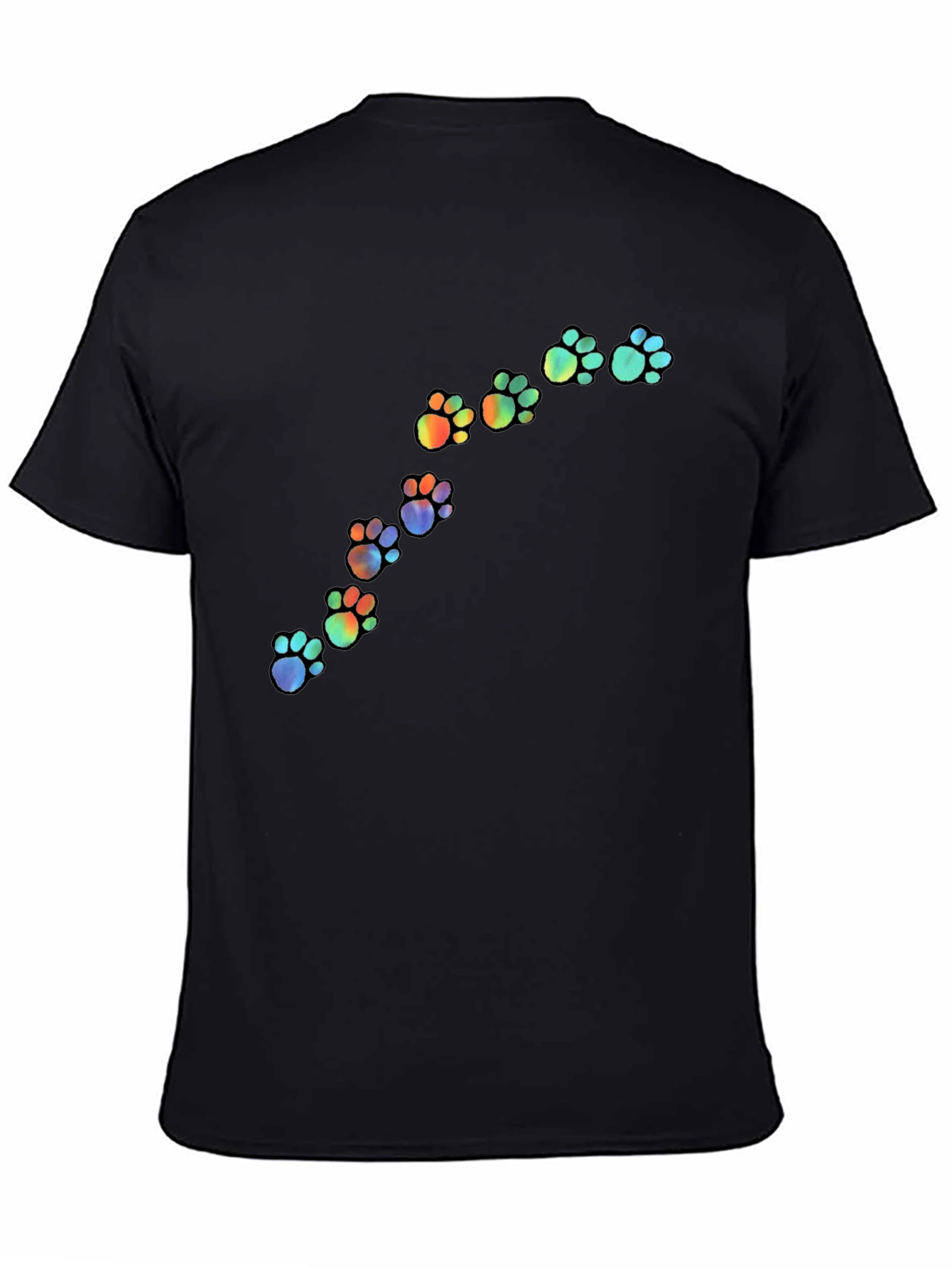 Rainbow Paw Print Black T-Shirt