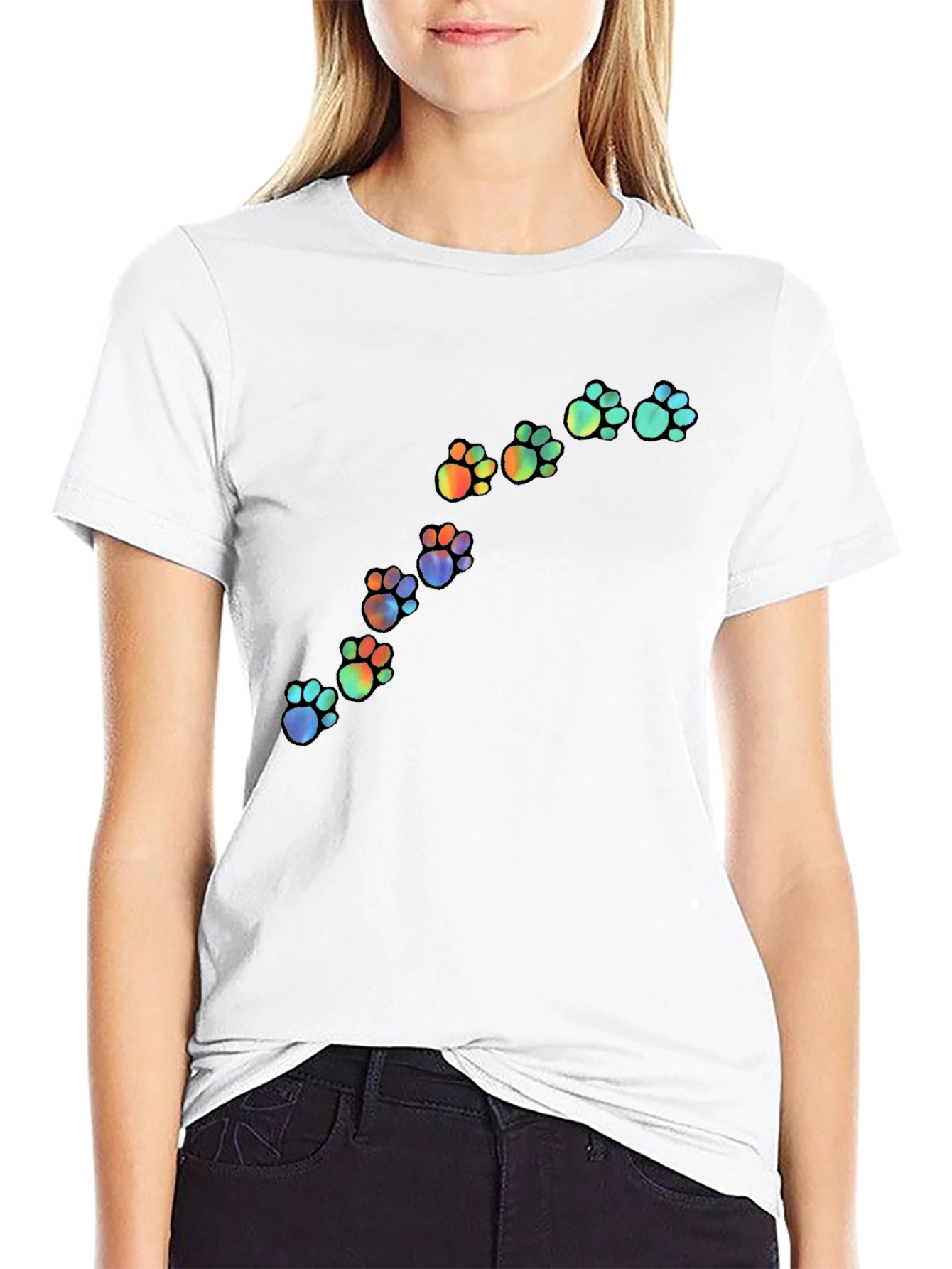 Rainbow Paw Print Black T-Shirt