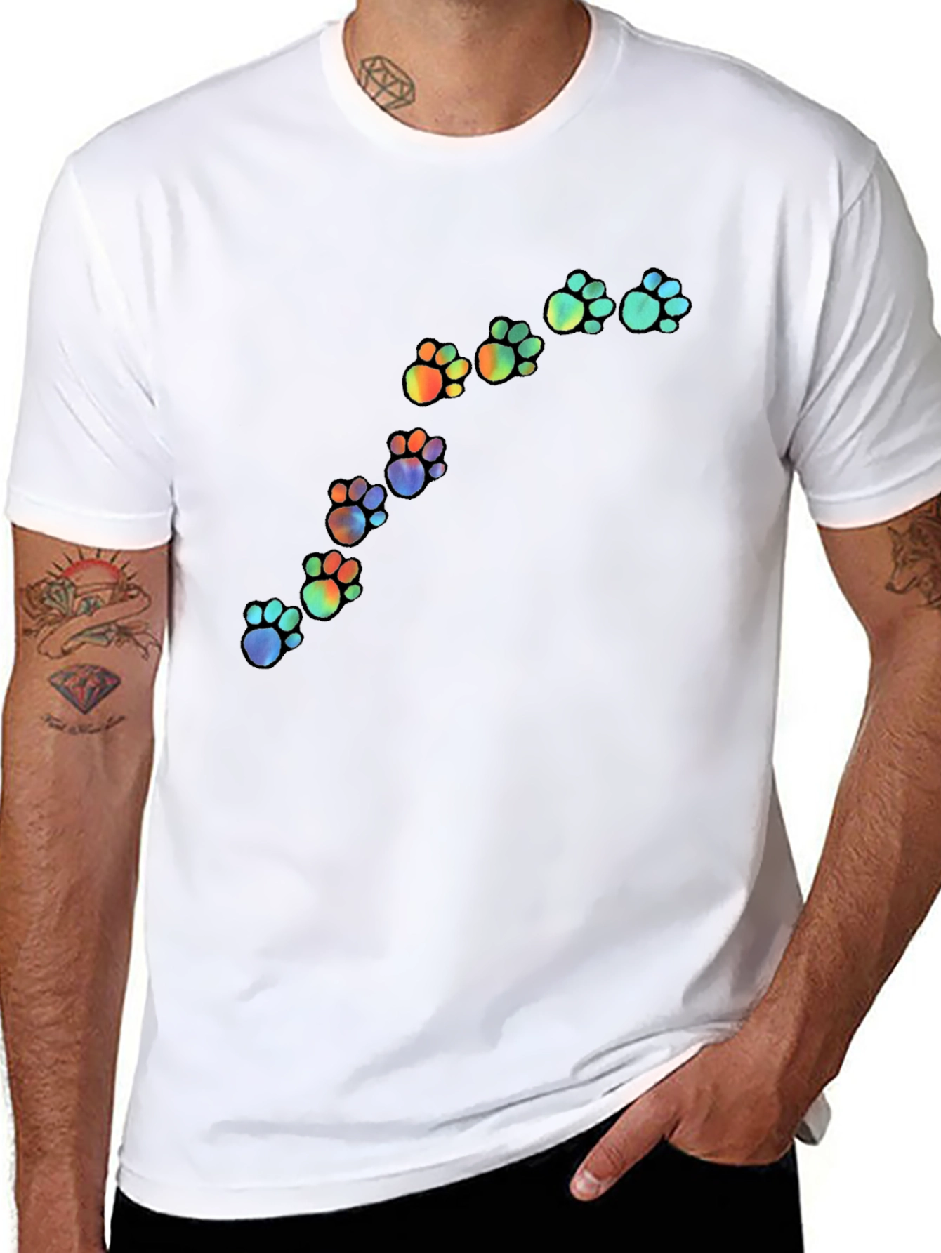 Rainbow Paw Print Black T-Shirt