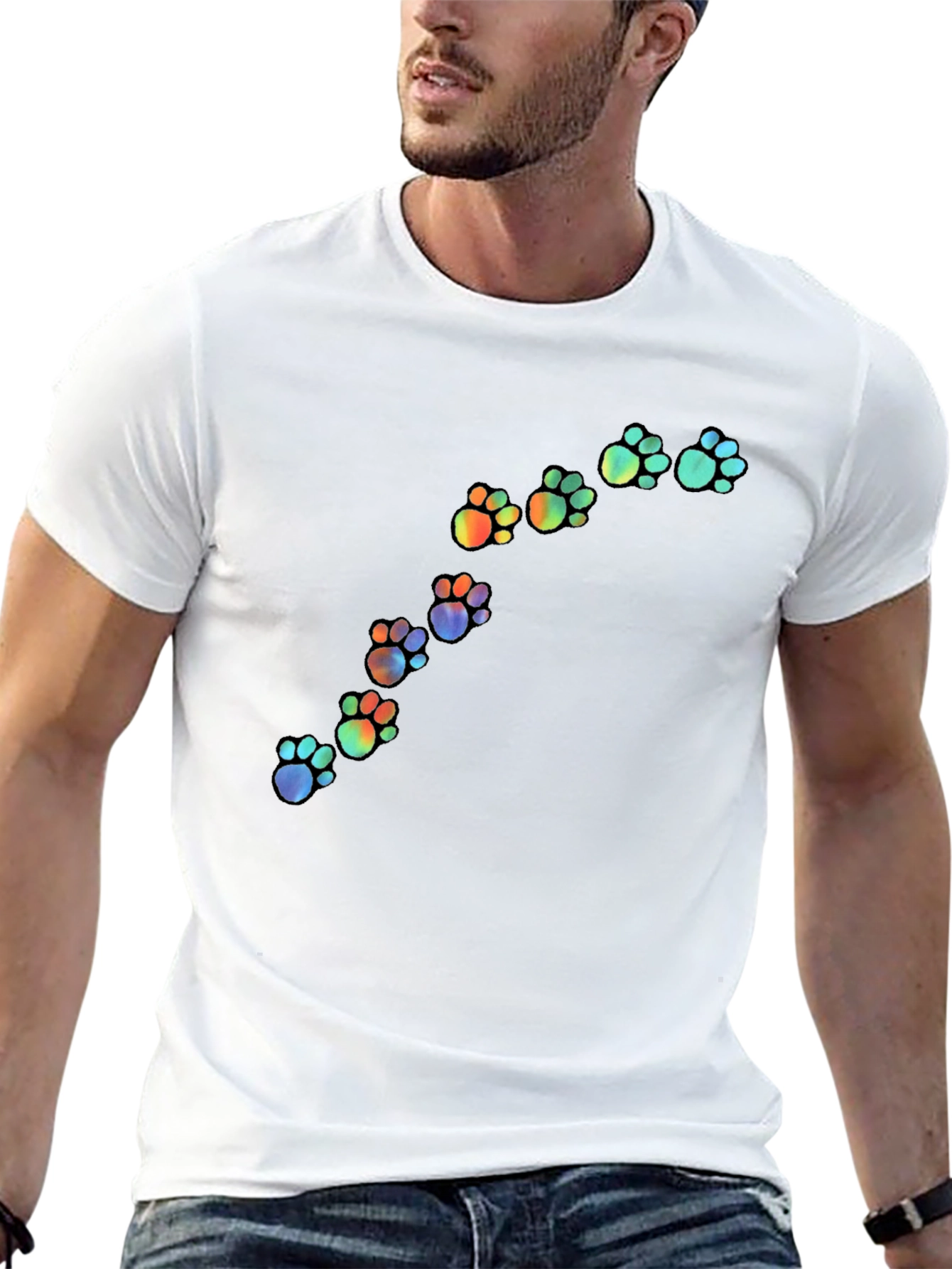 Rainbow Paw Print Black T-Shirt