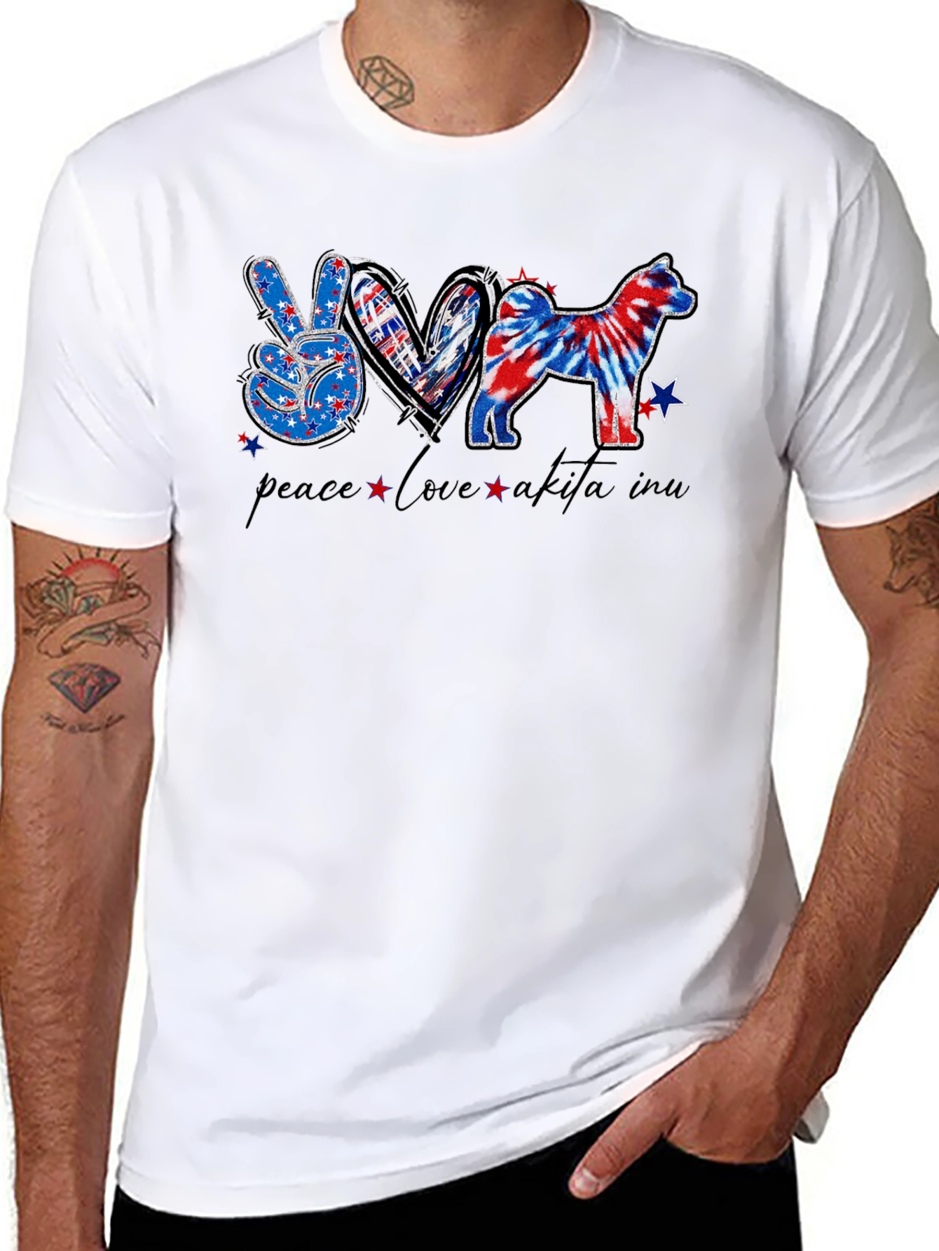 Peace Love Akita Inu Patriotic T-Shirt