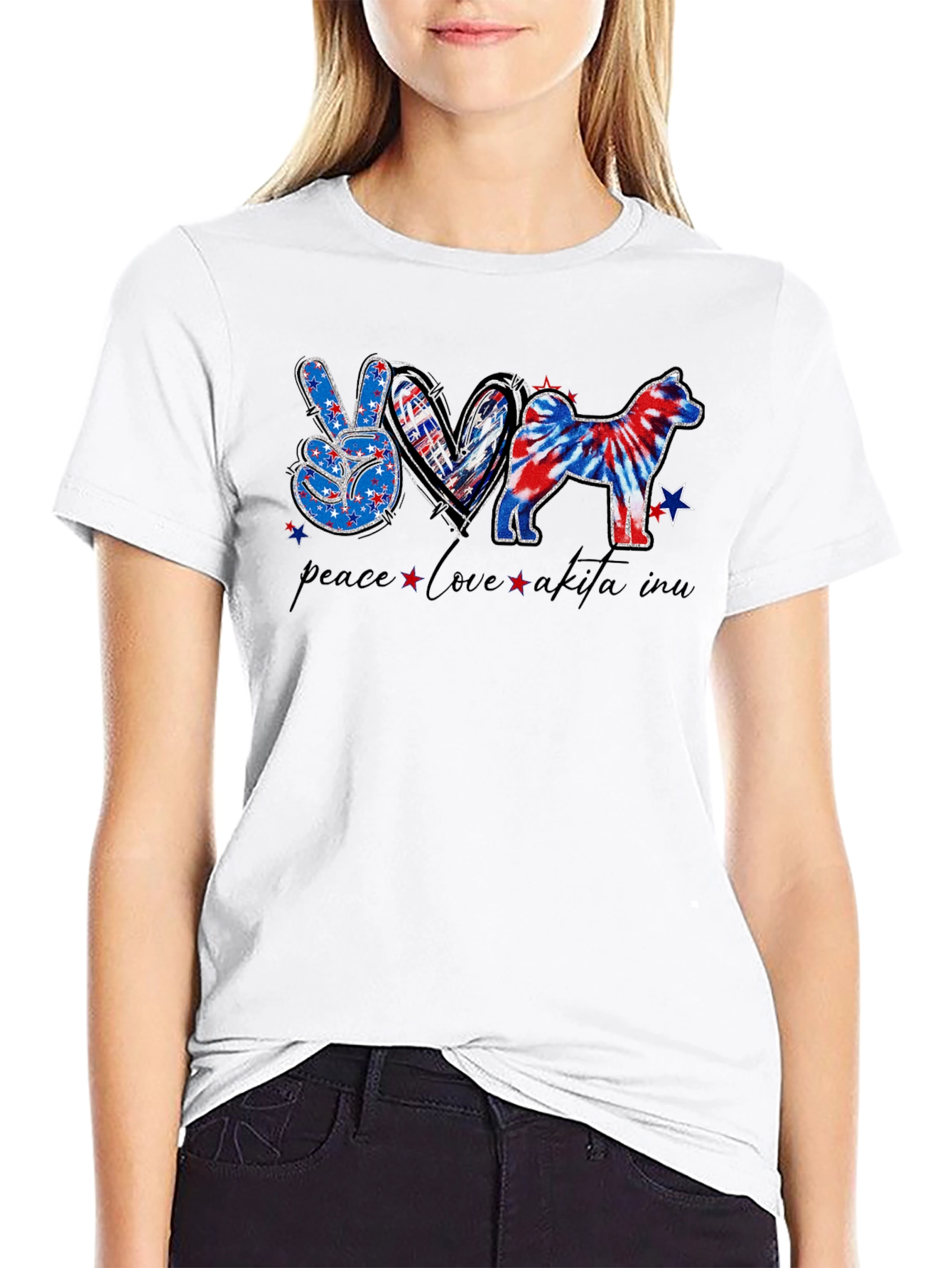 Peace Love Akita Inu Patriotic T-Shirt