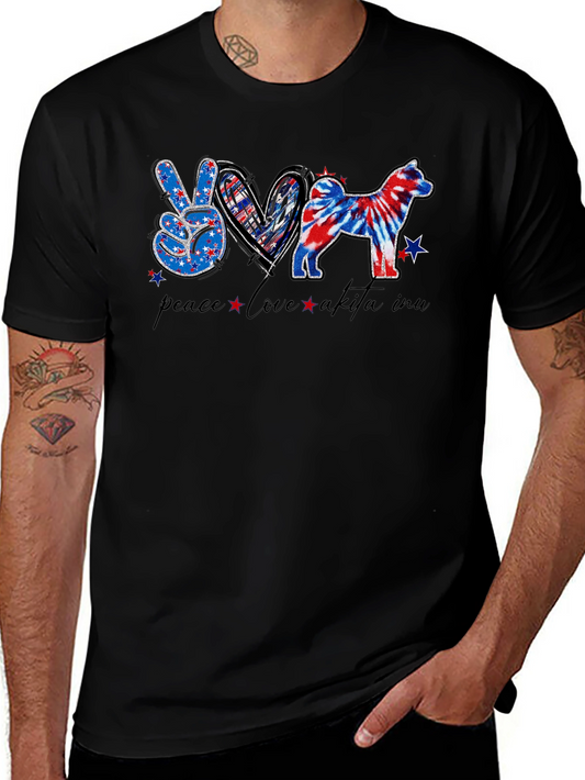 Peace Love Akita Inu Patriotic T-Shirt