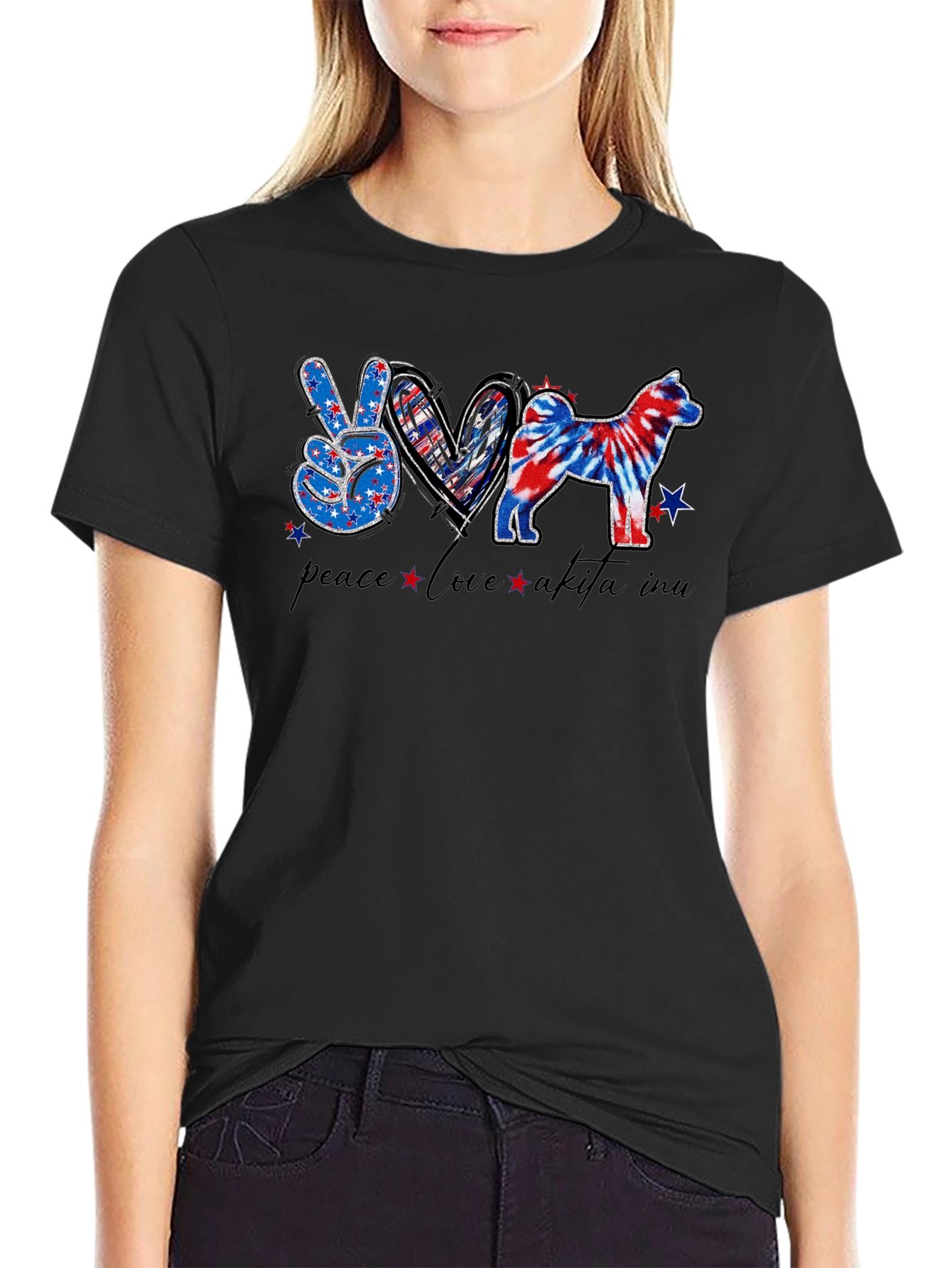 Peace Love Akita Inu Patriotic T-Shirt