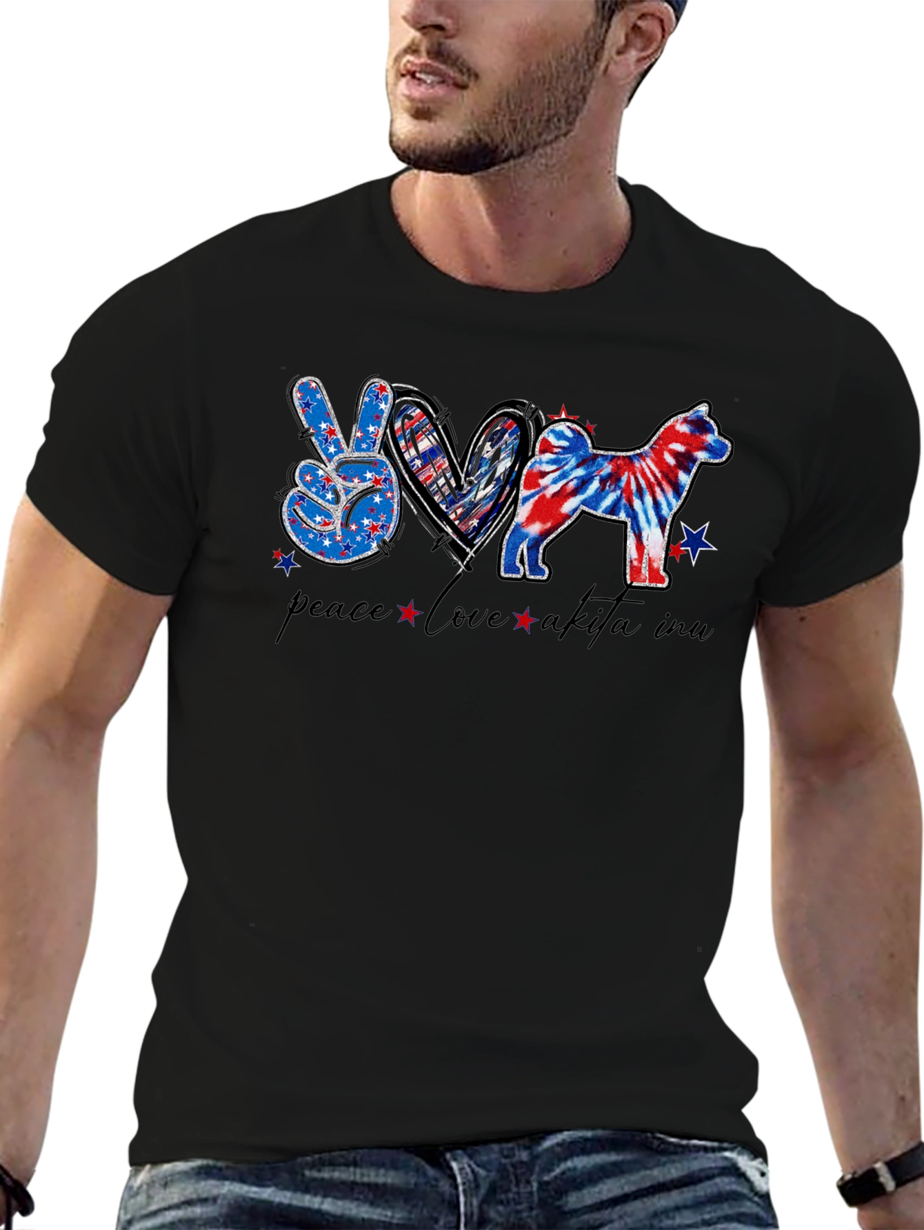 Peace Love Akita Inu Patriotic T-Shirt