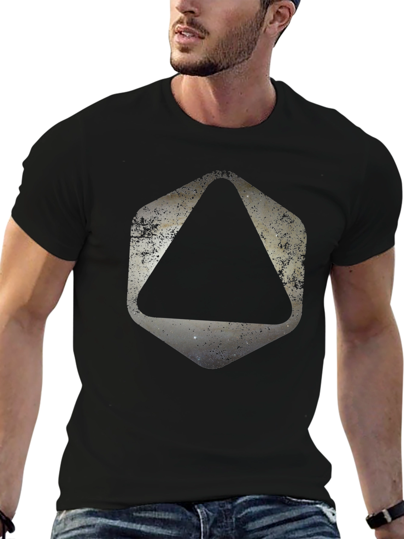 Geometric Graphic Print Black T-Shirt
