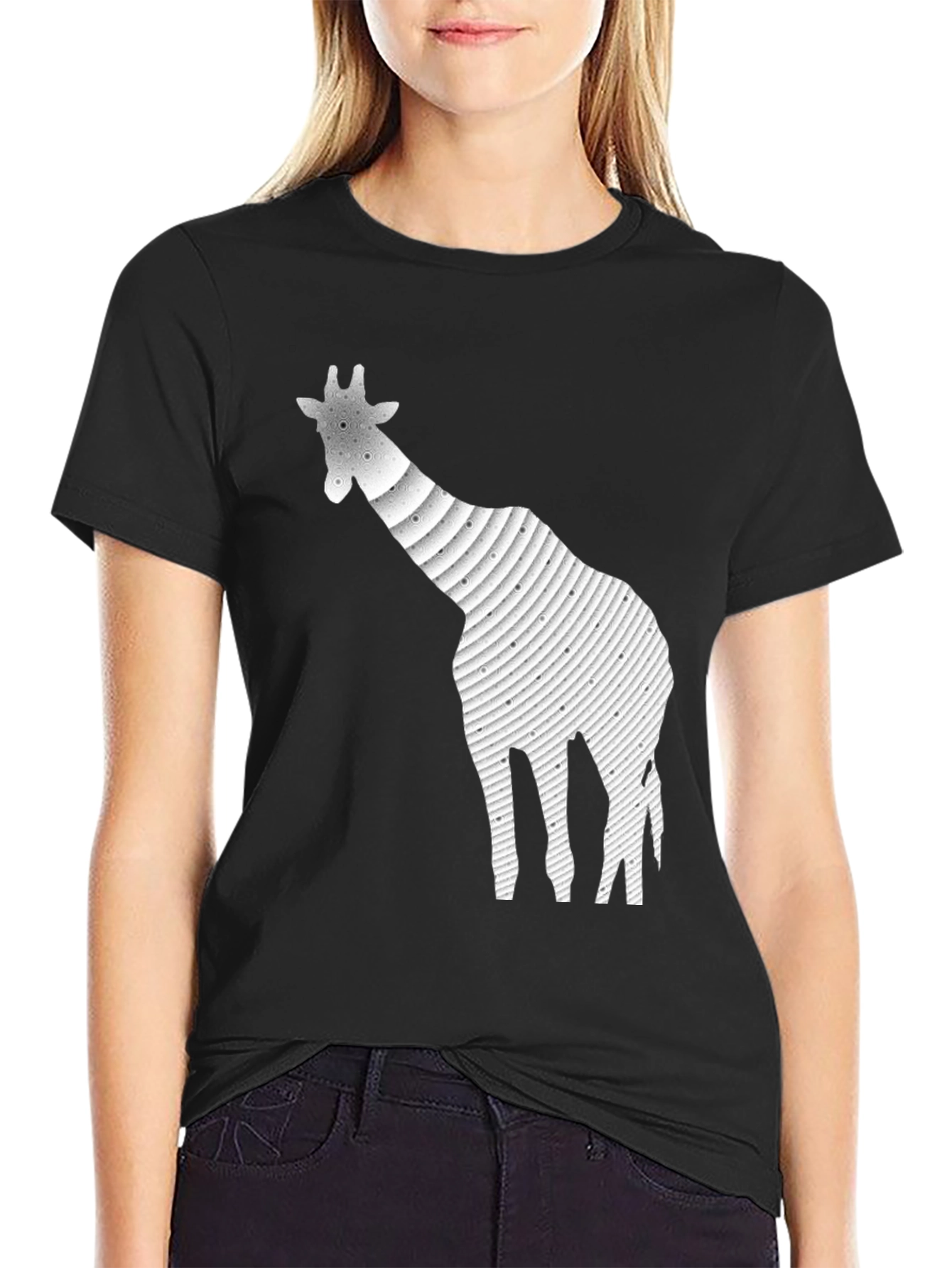 Abstract Giraffe Graphic Tee - Stylish Black T-Shirt