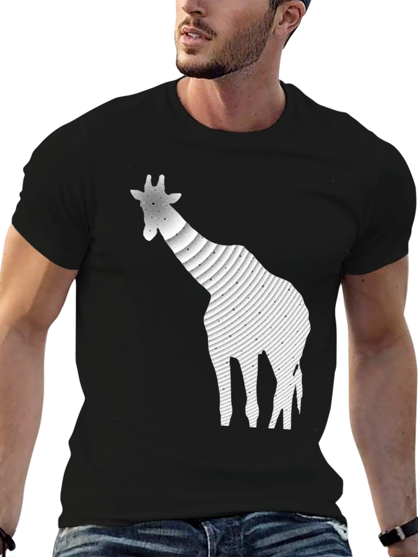 Abstract Giraffe Graphic Tee - Stylish Black T-Shirt
