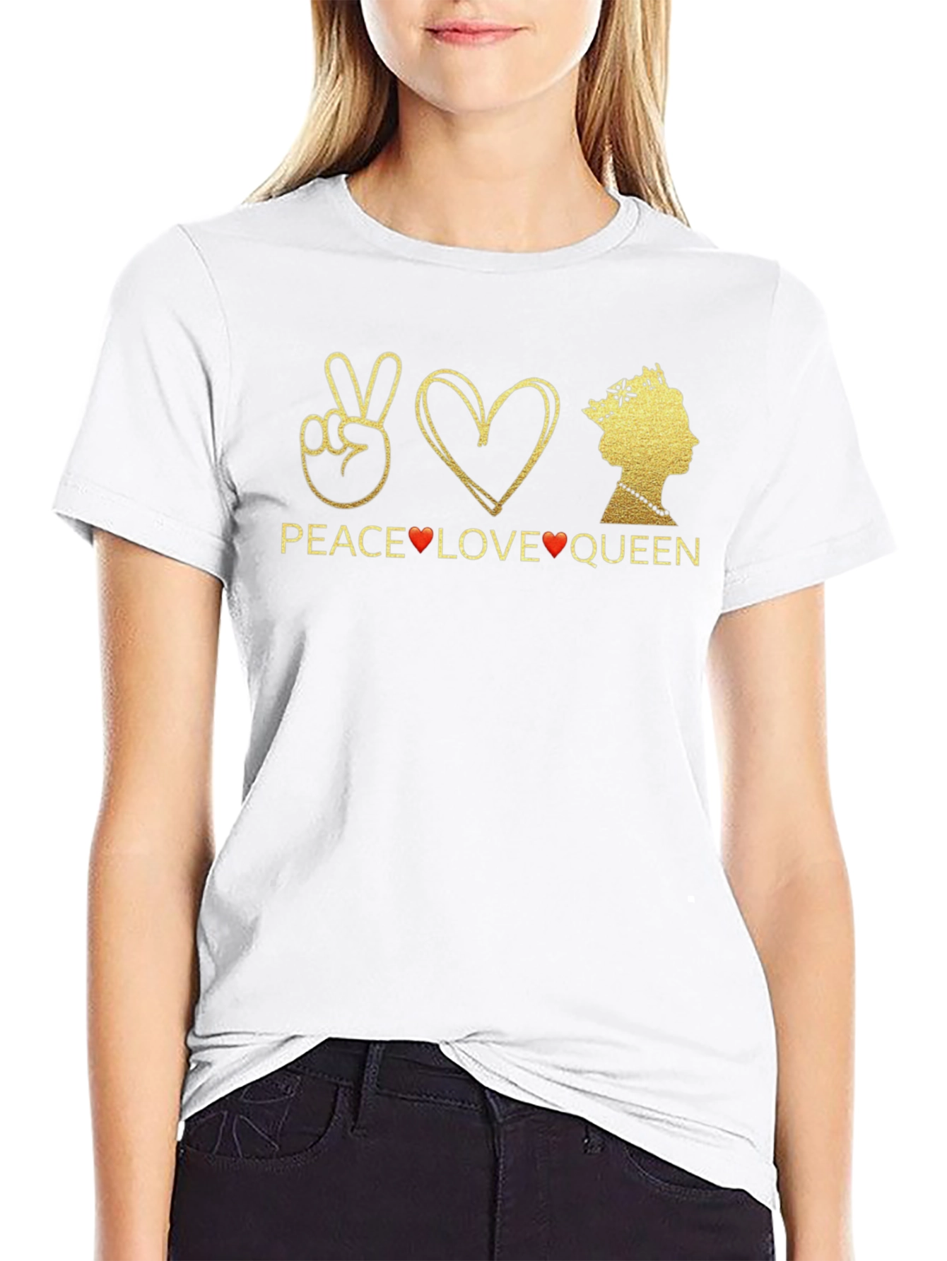 Peace Love Queen Graphic T-Shirt - Black