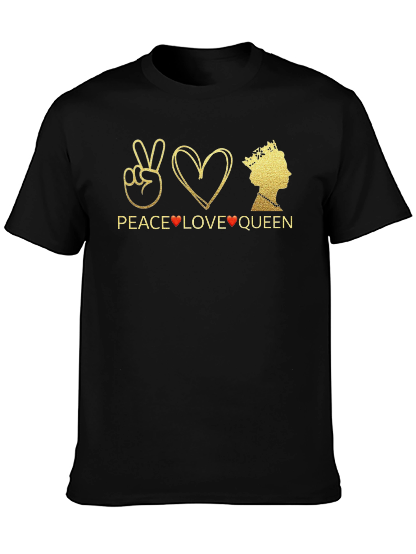 Peace Love Queen Graphic T-Shirt - Black