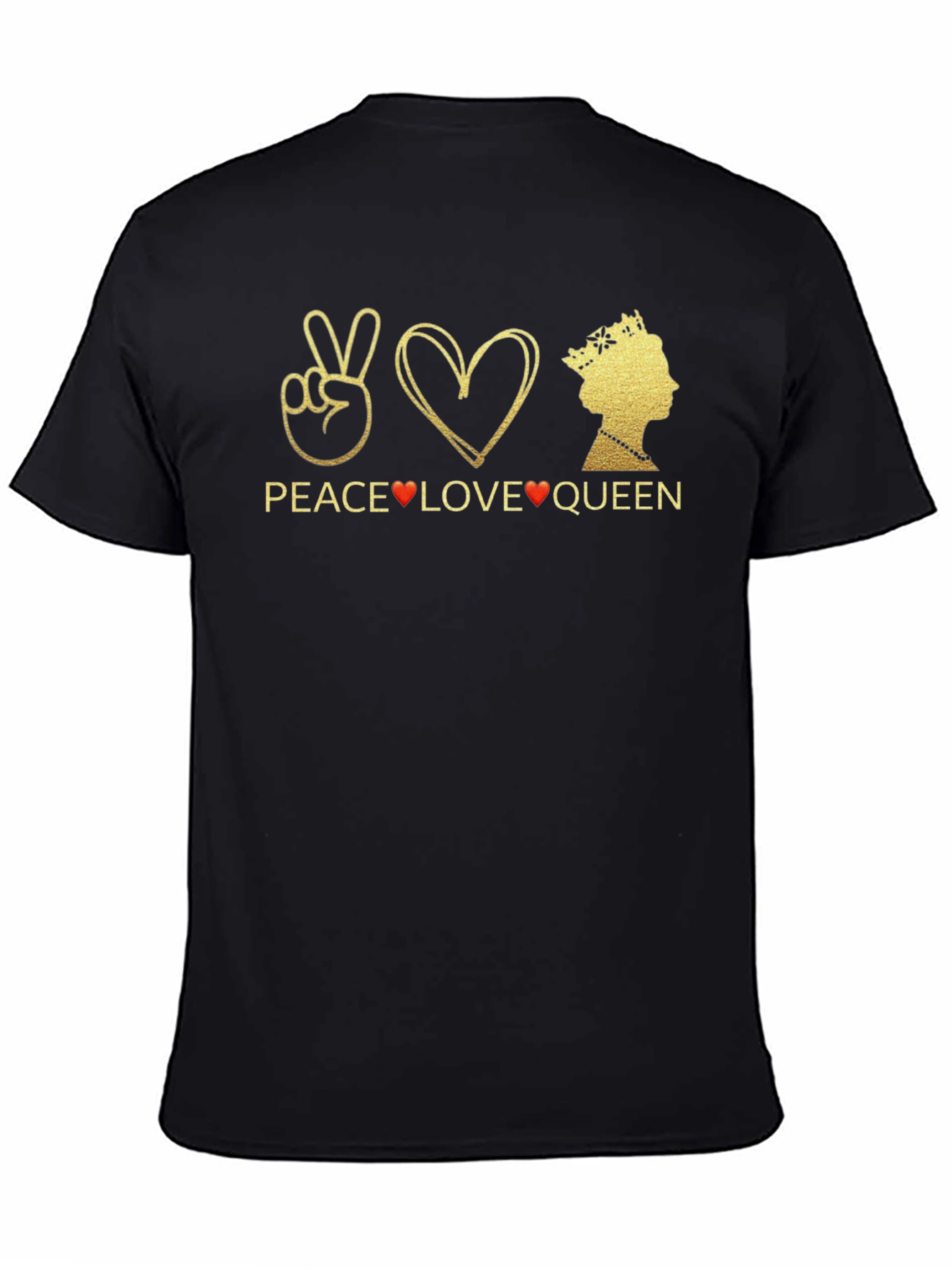 Peace Love Queen Graphic T-Shirt - Black