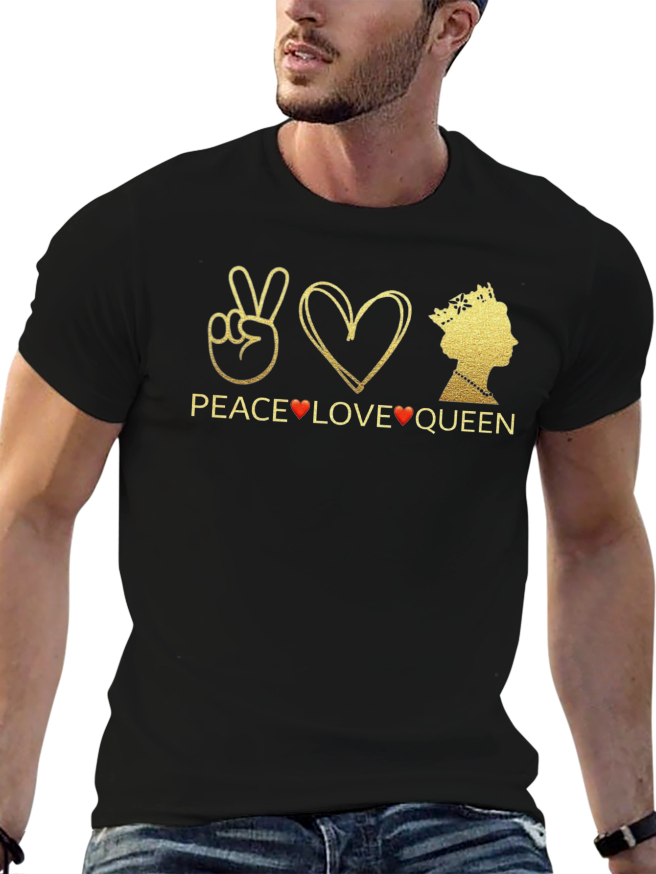 Peace Love Queen Graphic T-Shirt - Black
