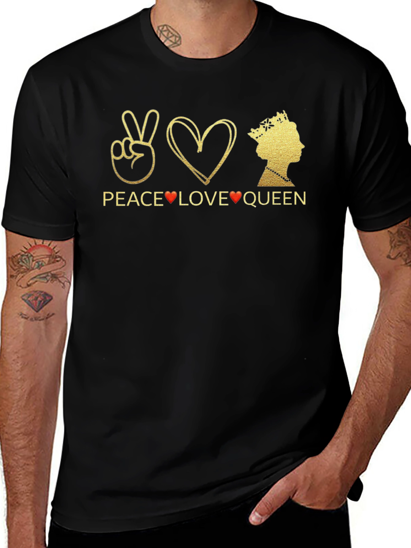 Peace Love Queen Graphic T-Shirt - Black