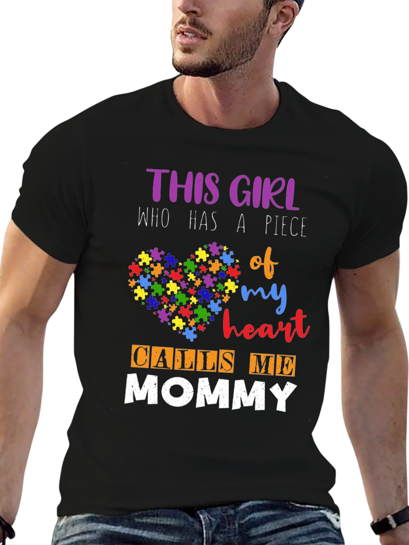 Autism Awareness Heart Puzzle Mommy T-Shirt